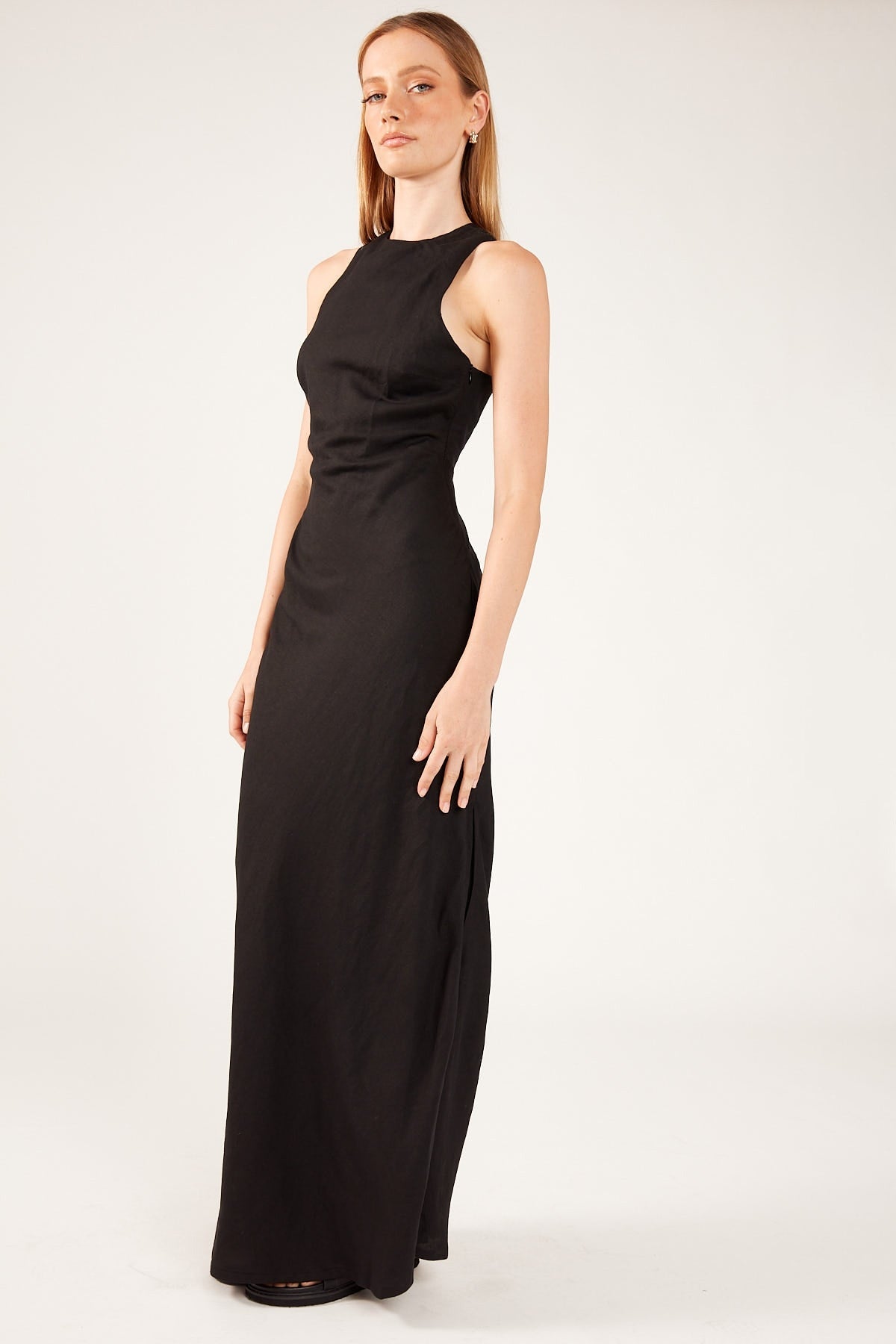 Black Linen Blend Maxi Dress