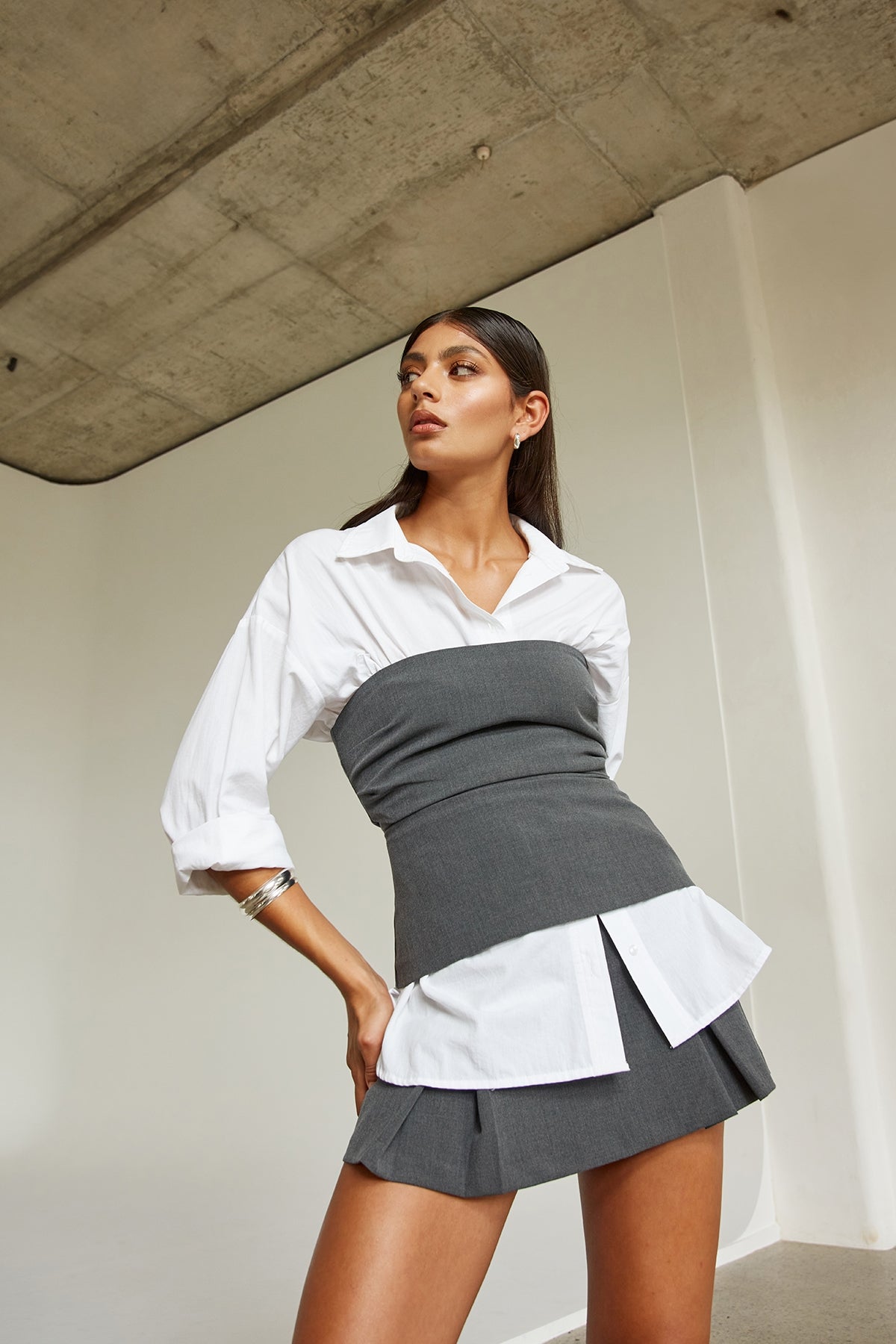 Grey Box Pleat Skort