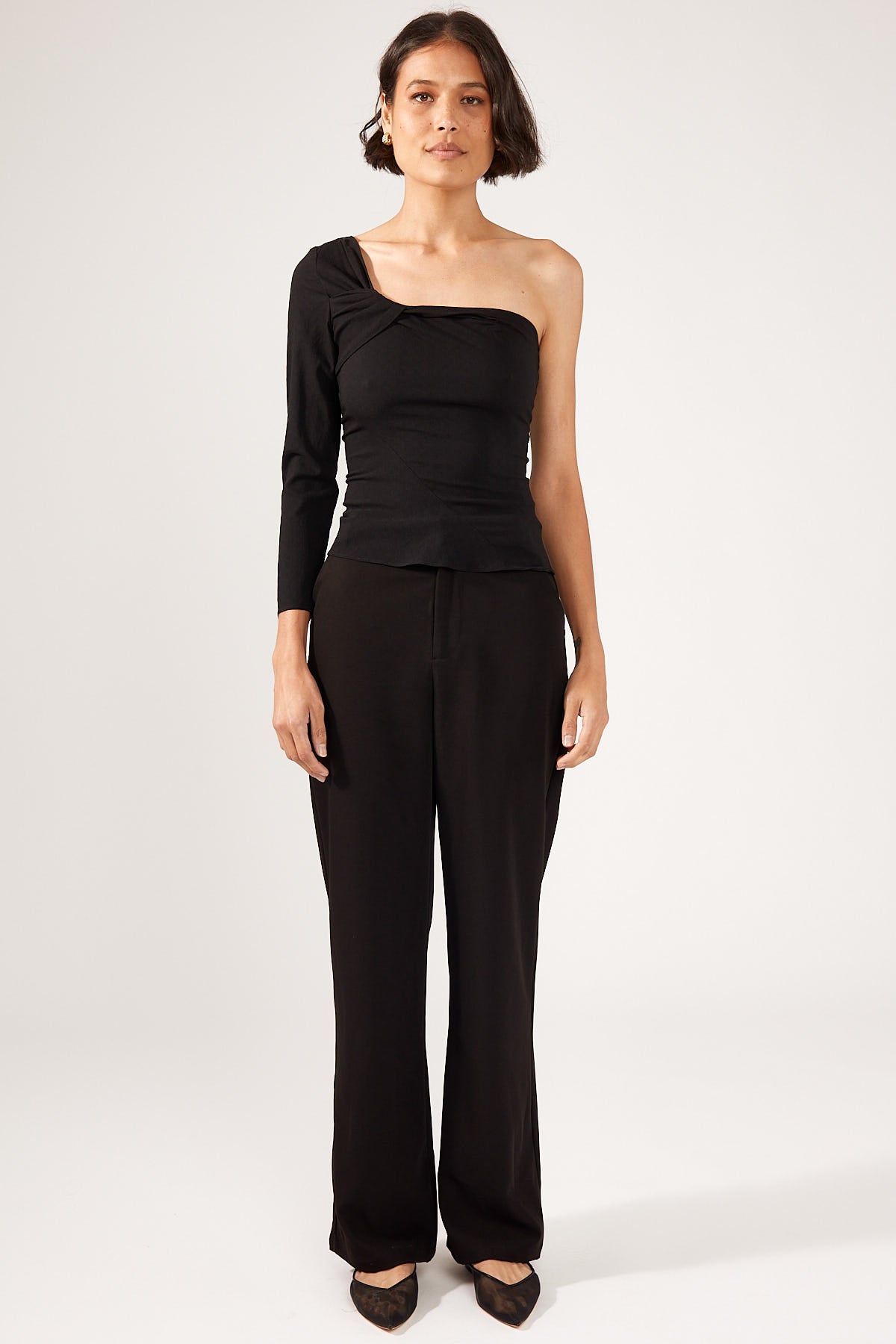 Black Tucked Asymmetrical Top