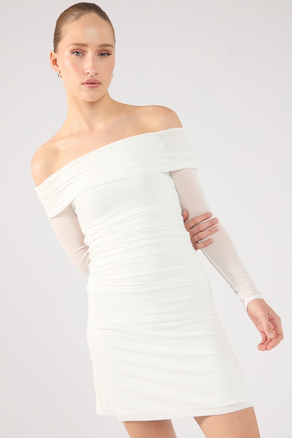 White Off-Shoulder Long Sleeve Dress