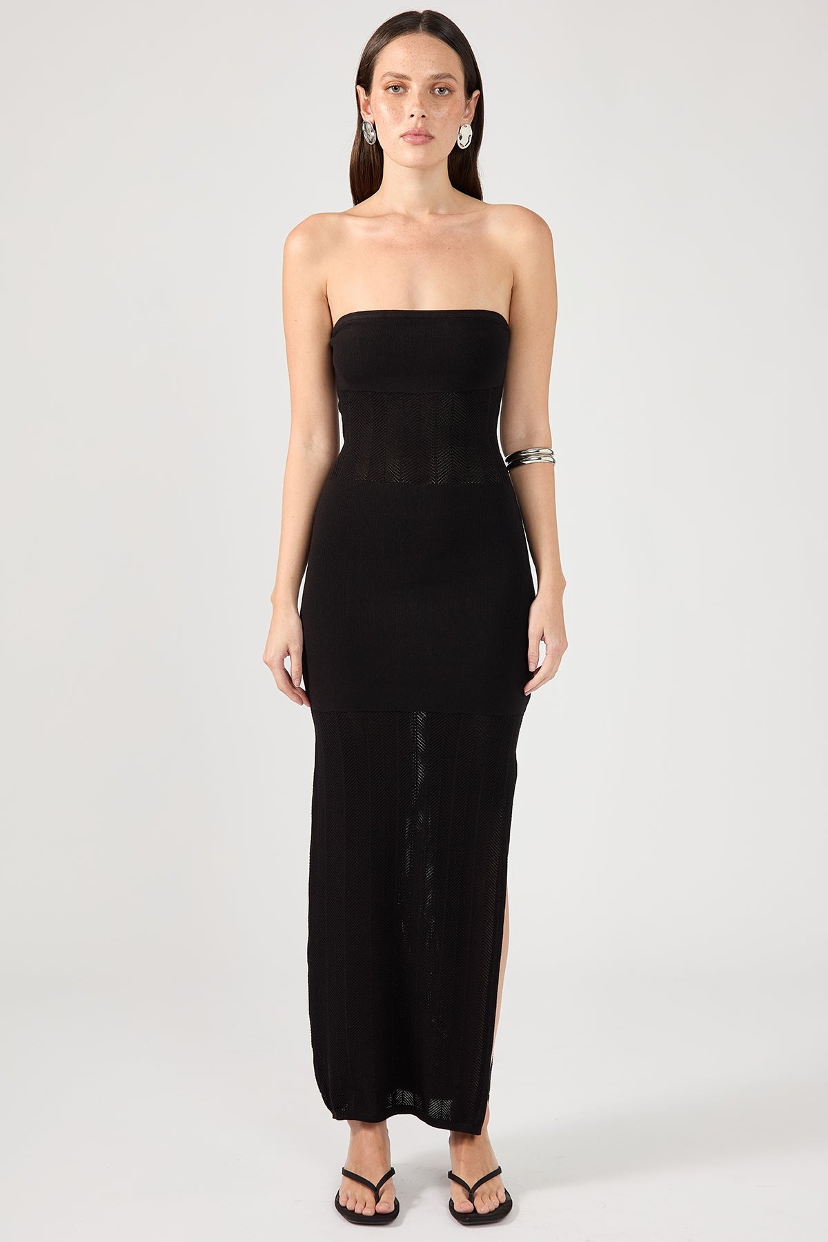 Black Strapless Knit Maxi Dress