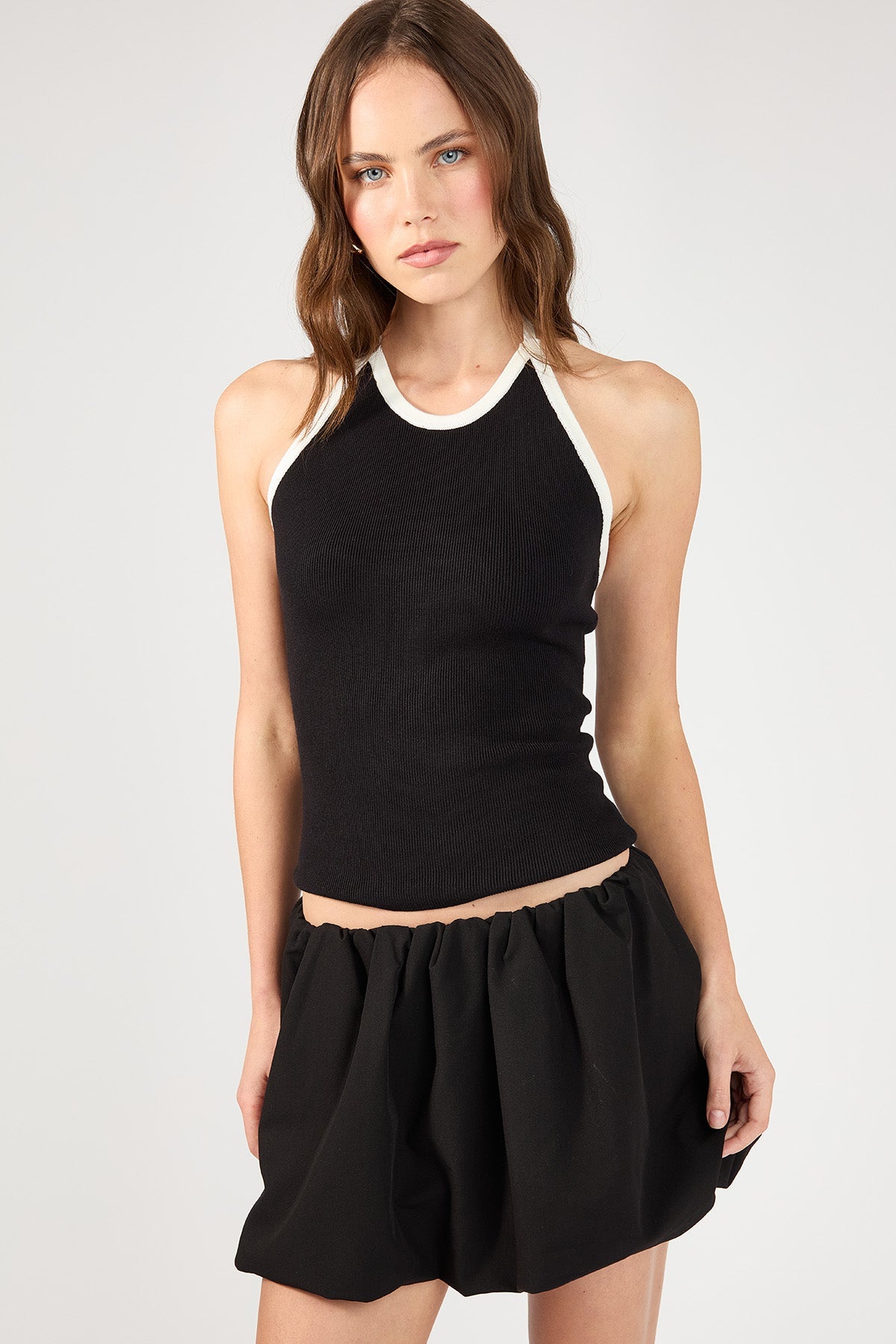 Black and White Halter Knit Top