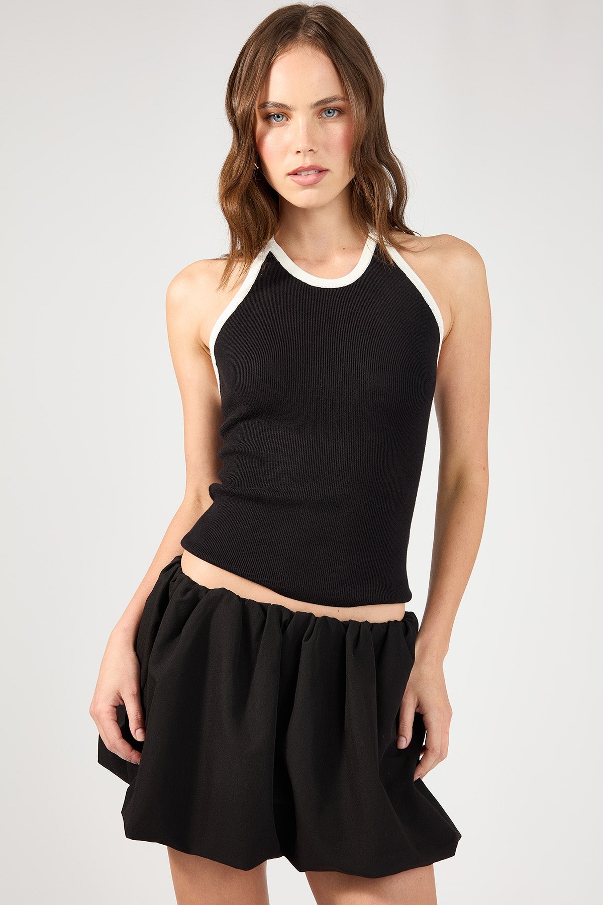 Black and White Halter Knit Top