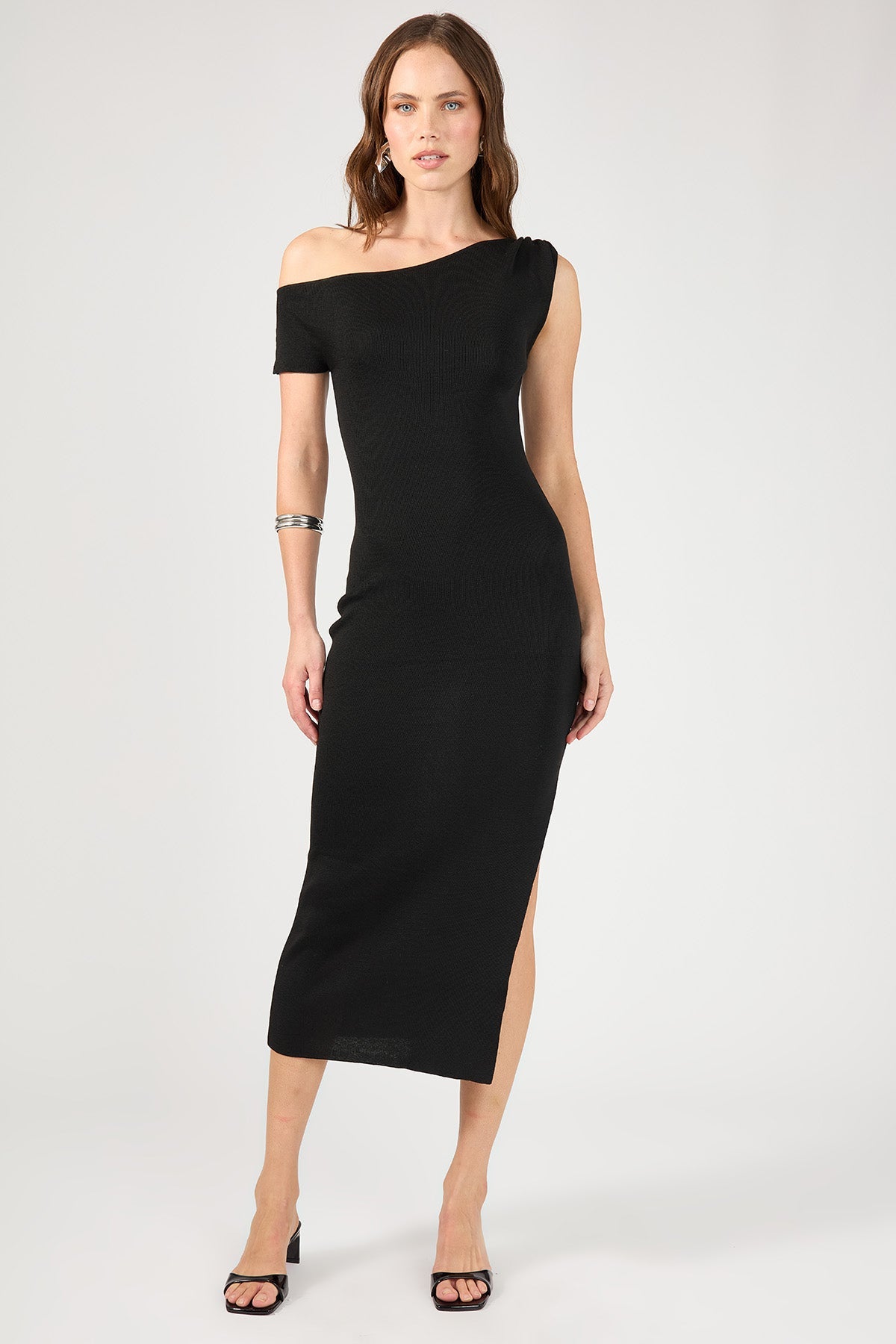 Black Draped Knit Dress