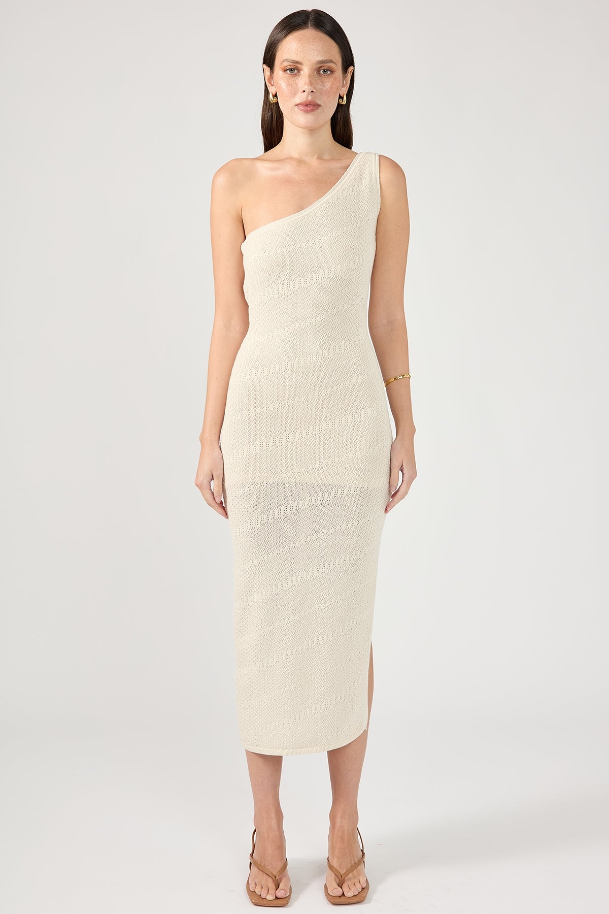 Diagonal Knit One-Shoulder Midi Dress