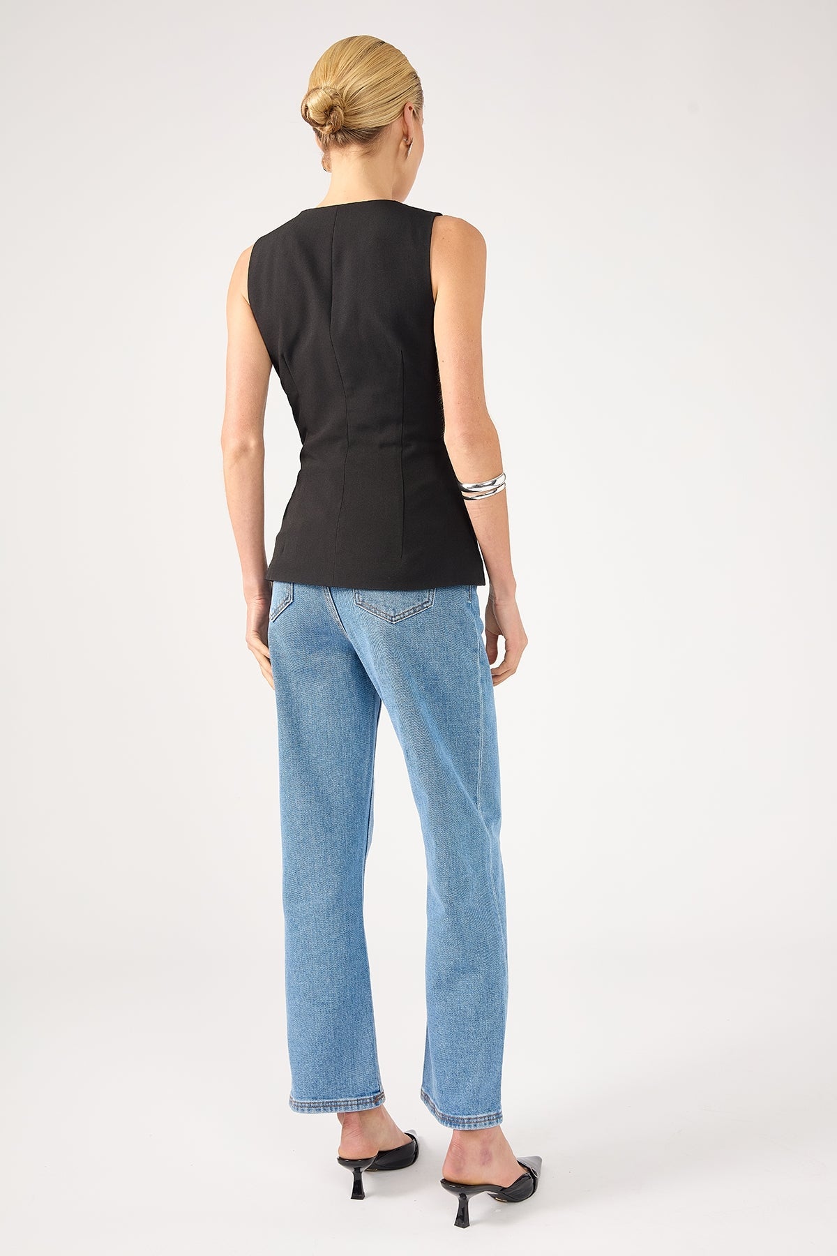 Mid-Blue High-Rise Straight Jeans