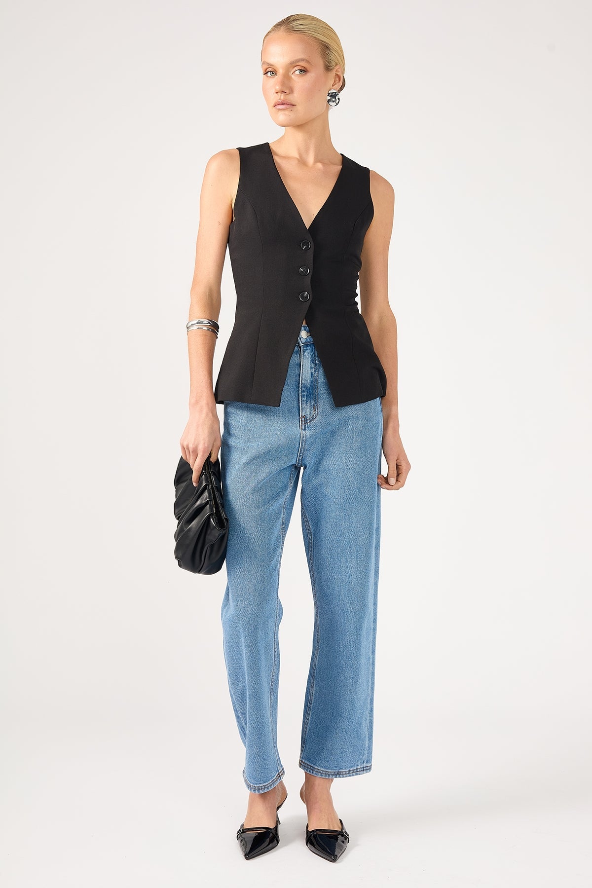 Mid-Blue High-Rise Straight Jeans