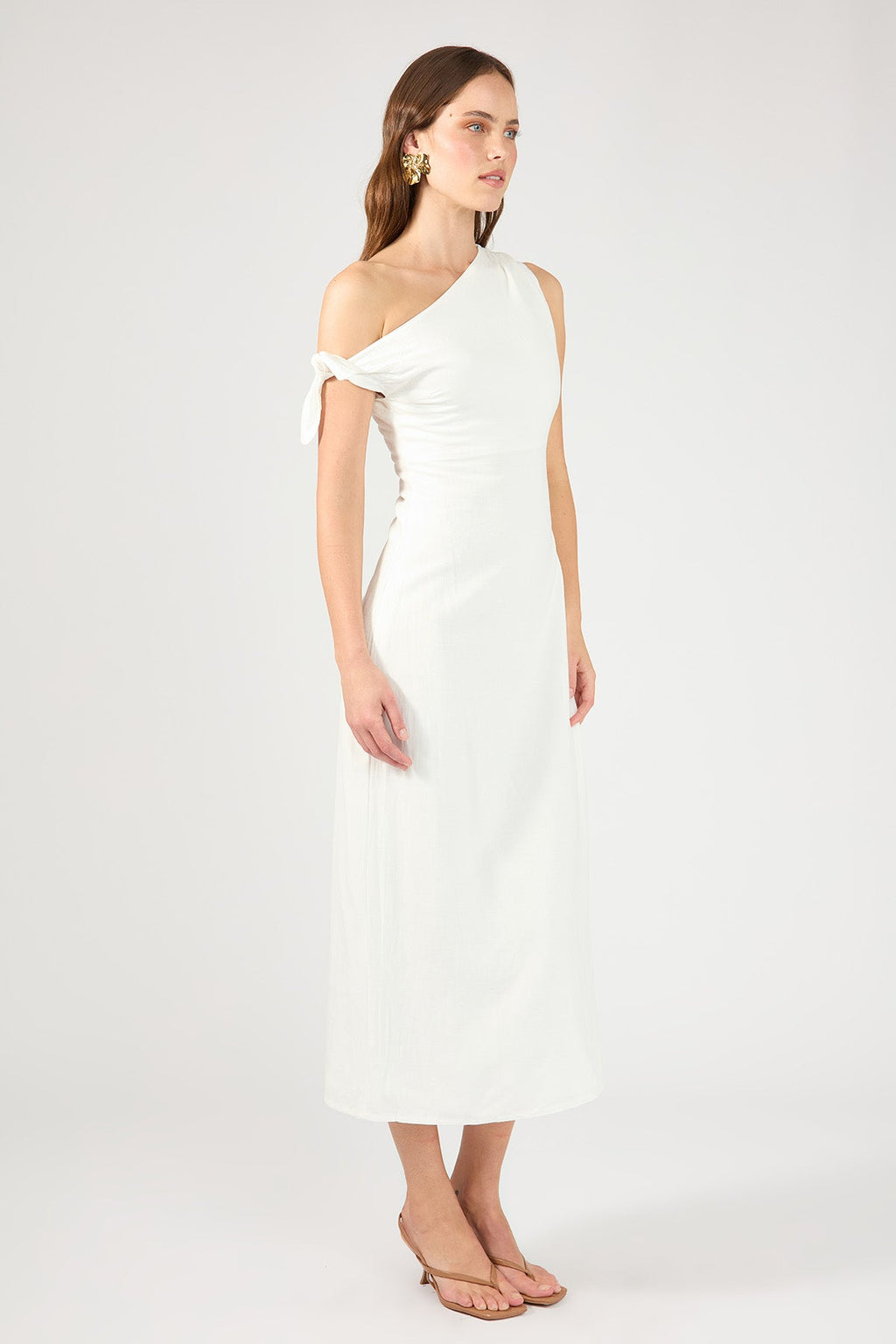 White High Neck Linen Mini Dress