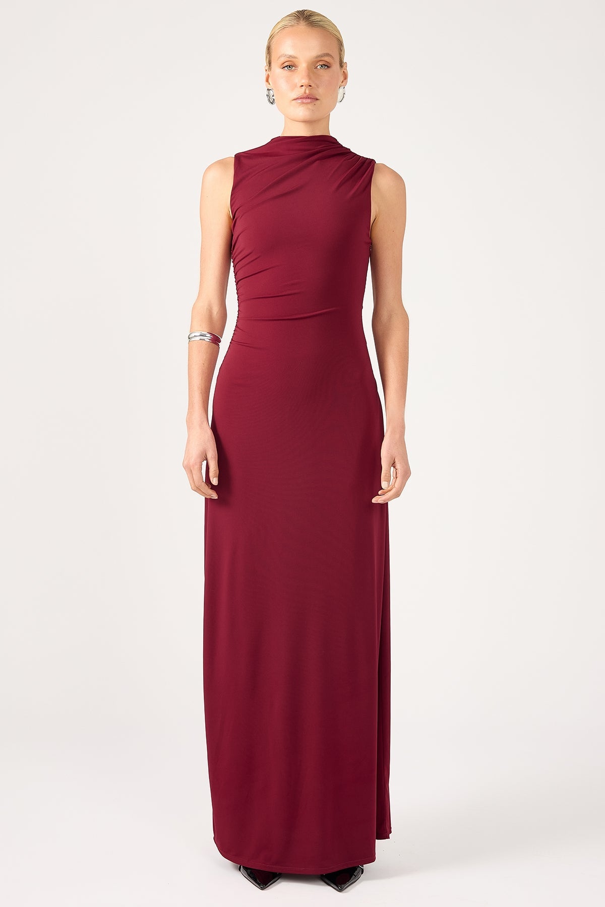 Burgundy Rosewood High Neck Maxi Dress