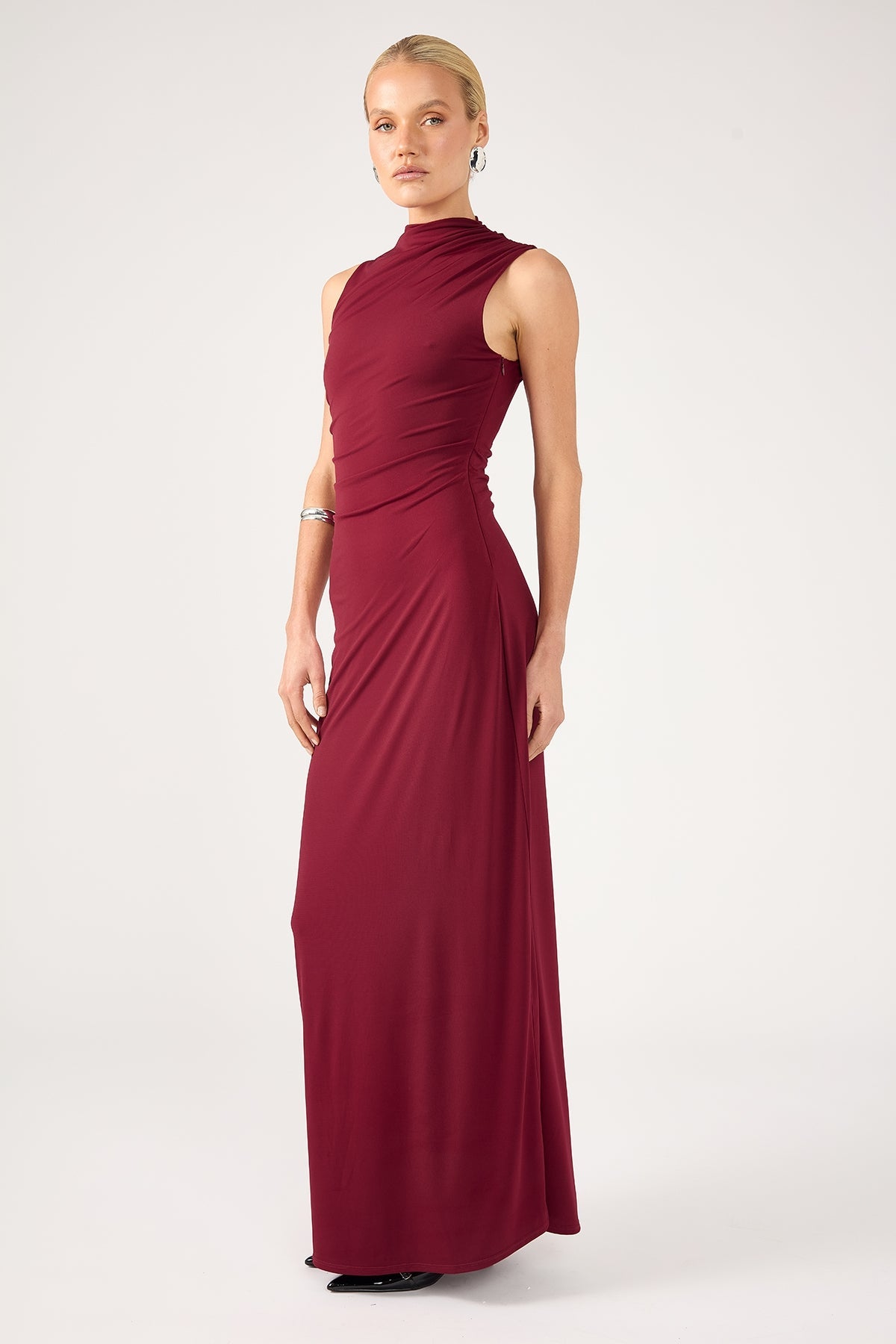 Burgundy Rosewood High Neck Maxi Dress