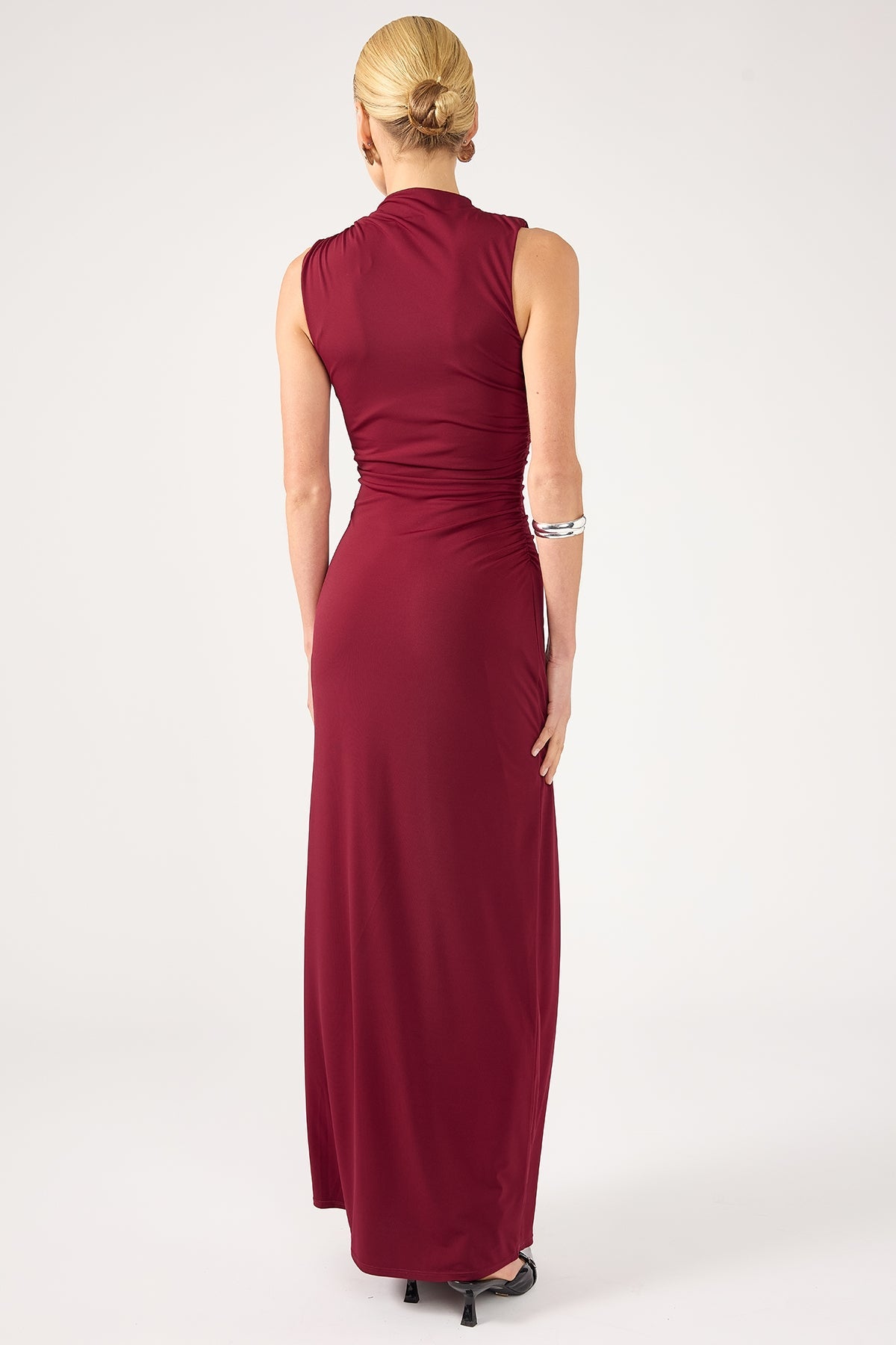 Burgundy Rosewood High Neck Maxi Dress