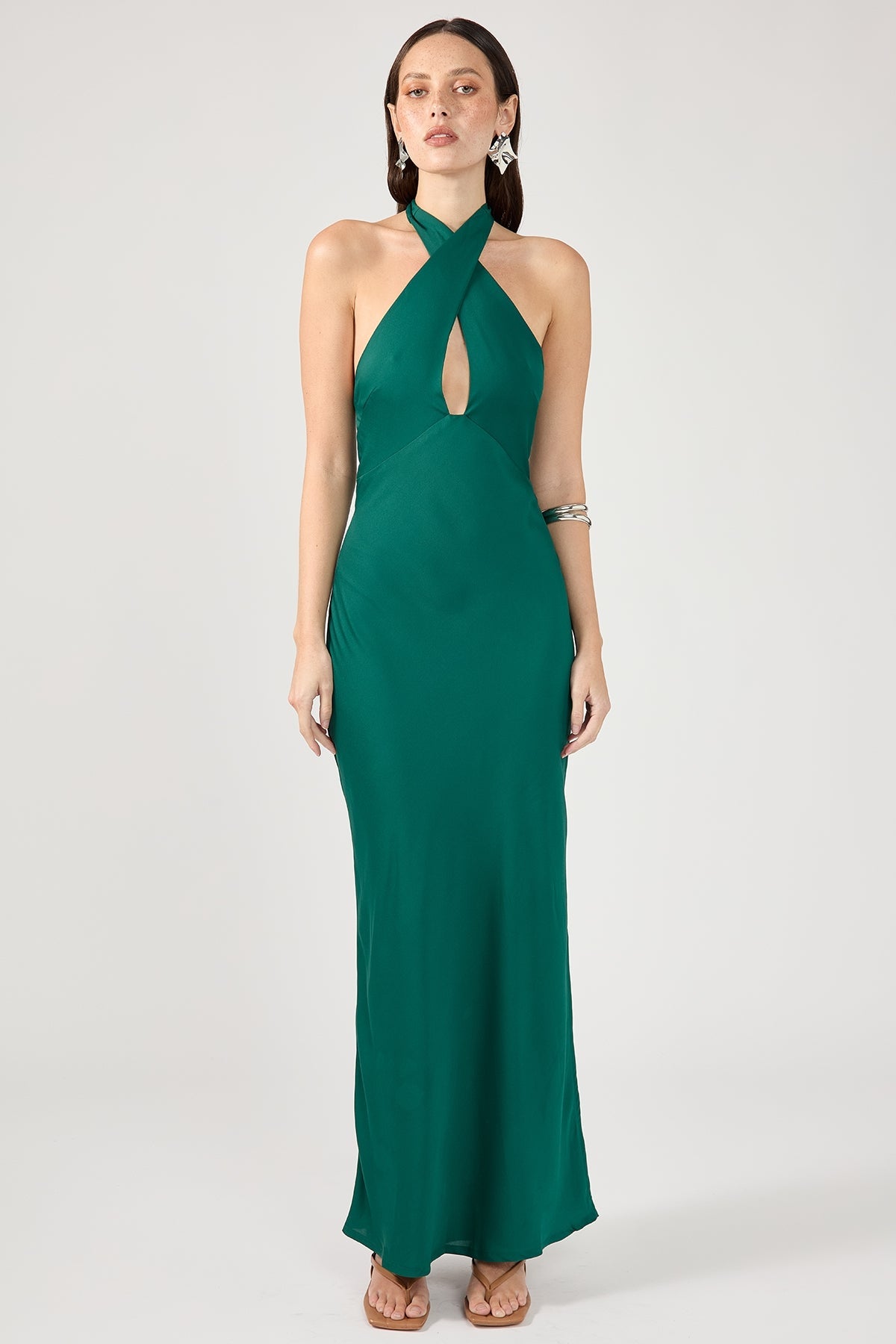 Green Nerea Halter Maxi Dress