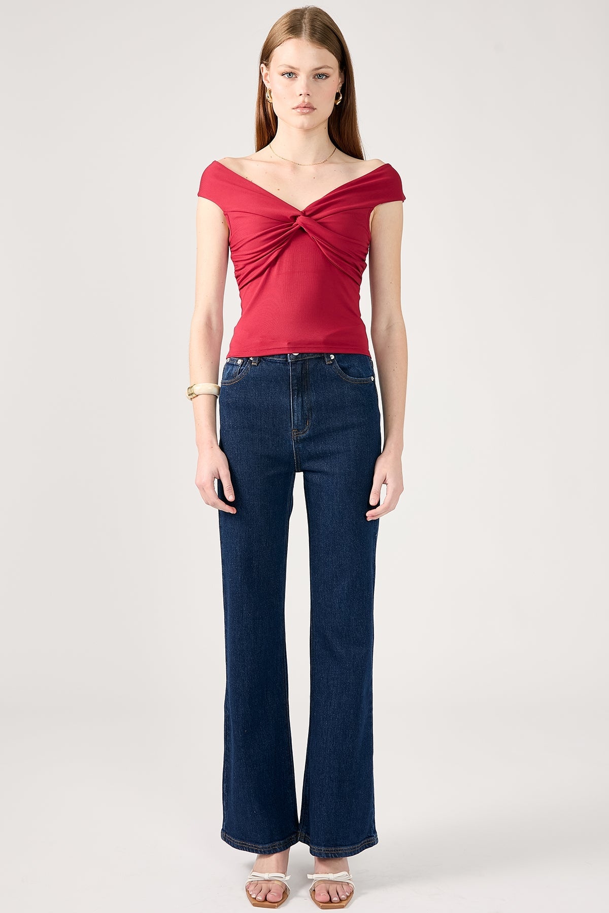 Chloe Draped Off-Shoulder Top - Burgundy