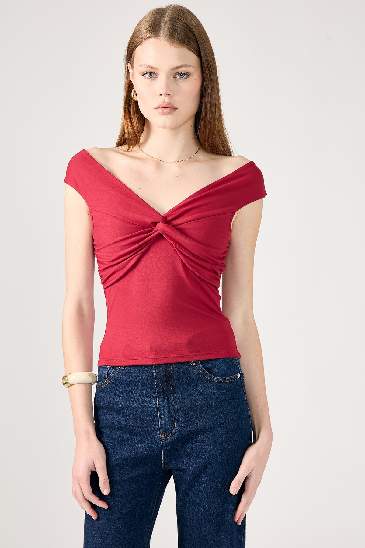 Chloe Draped Off-Shoulder Top - Burgundy