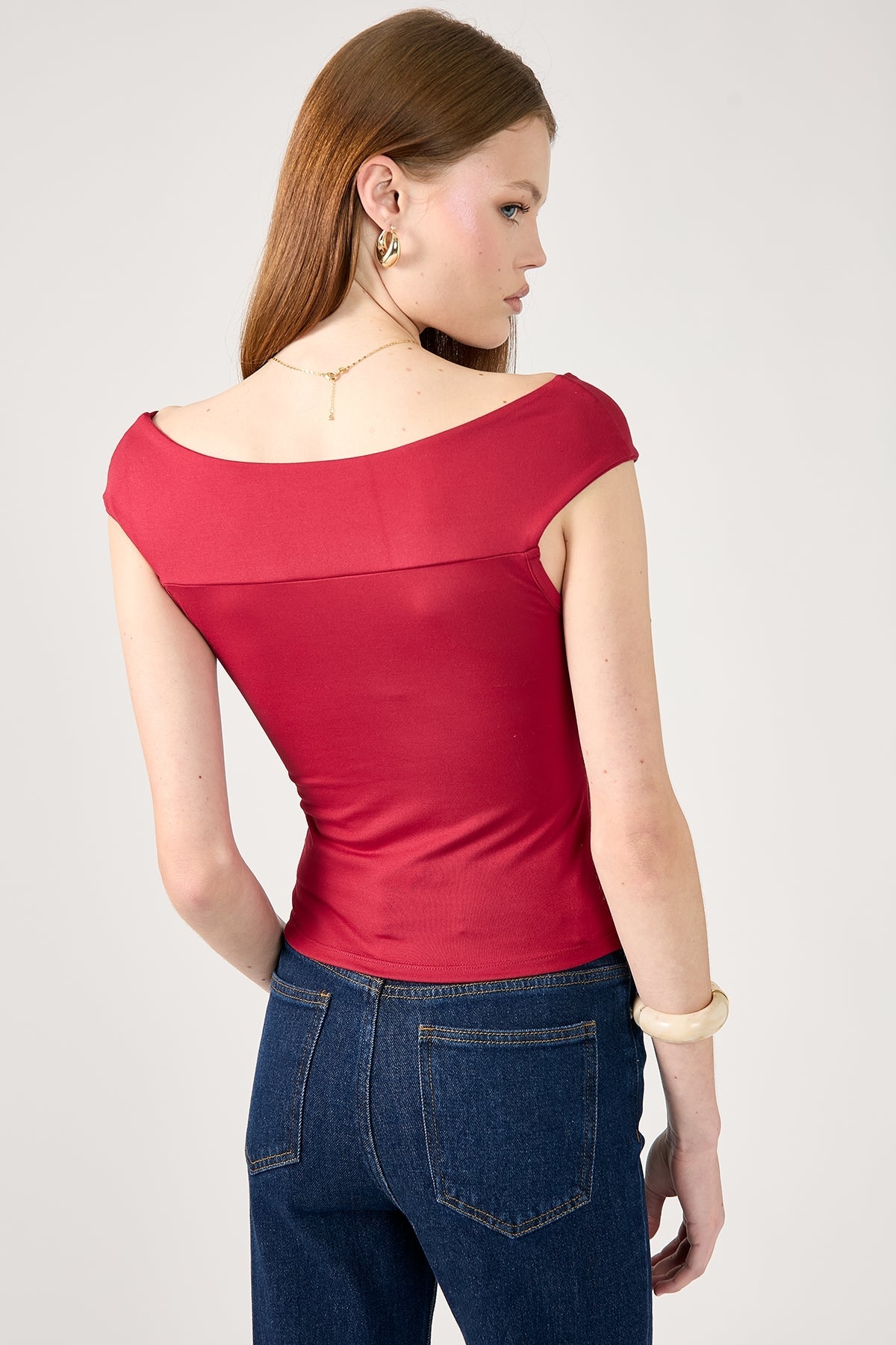 Chloe Draped Off-Shoulder Top - Burgundy