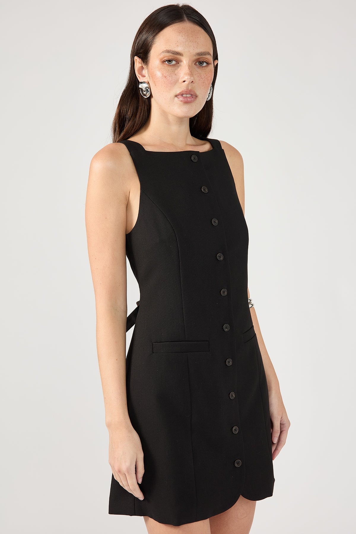 Black Button-Up High Neck Dress