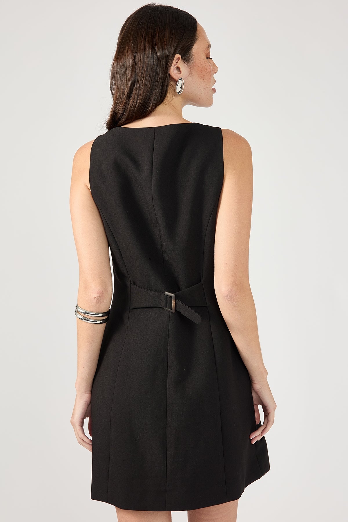 Black Button-Up High Neck Dress