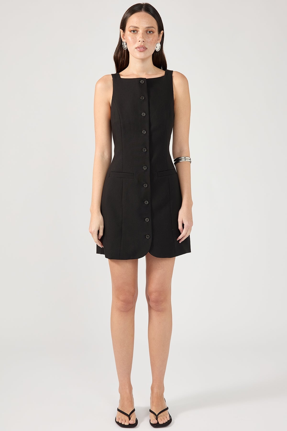 Black Button-Up High Neck Dress