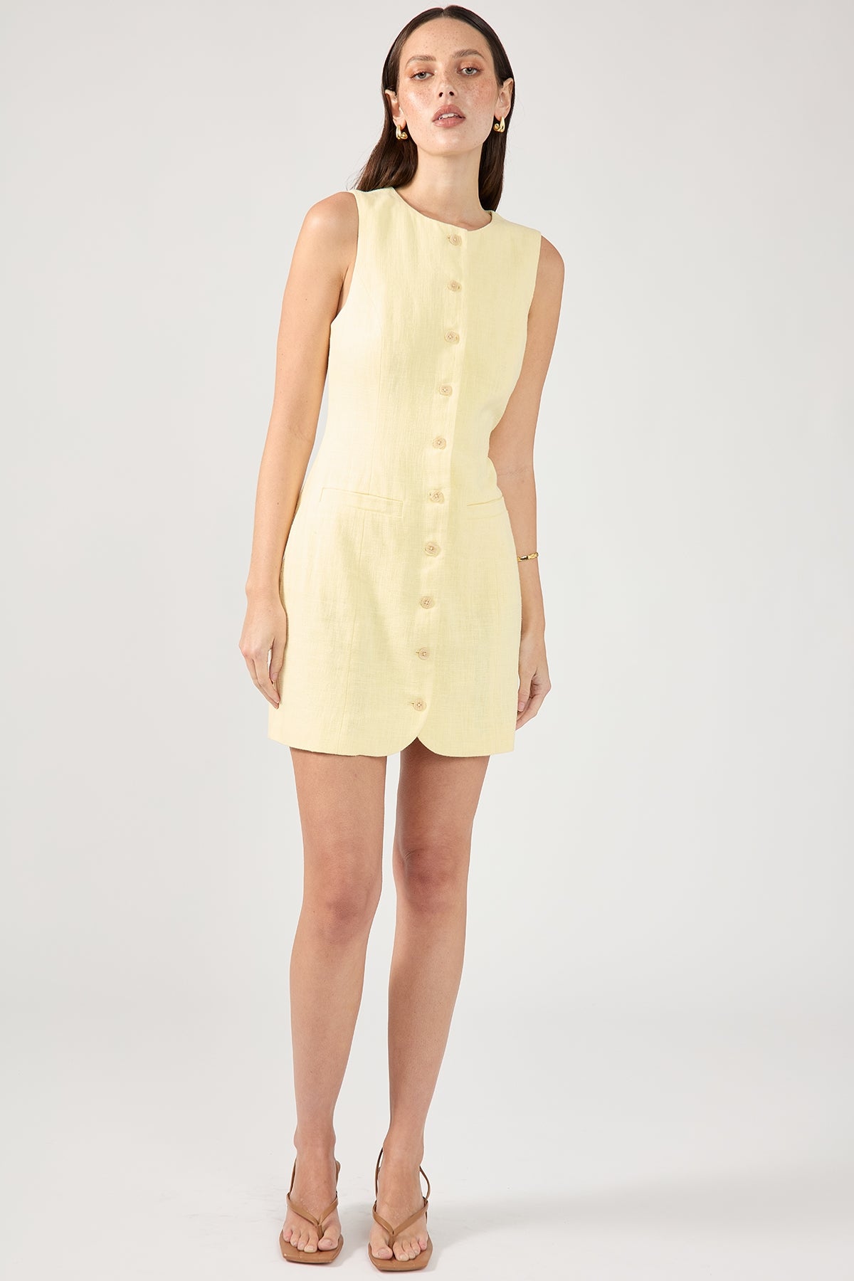 Lemon High-Neck Linen Mini Dress