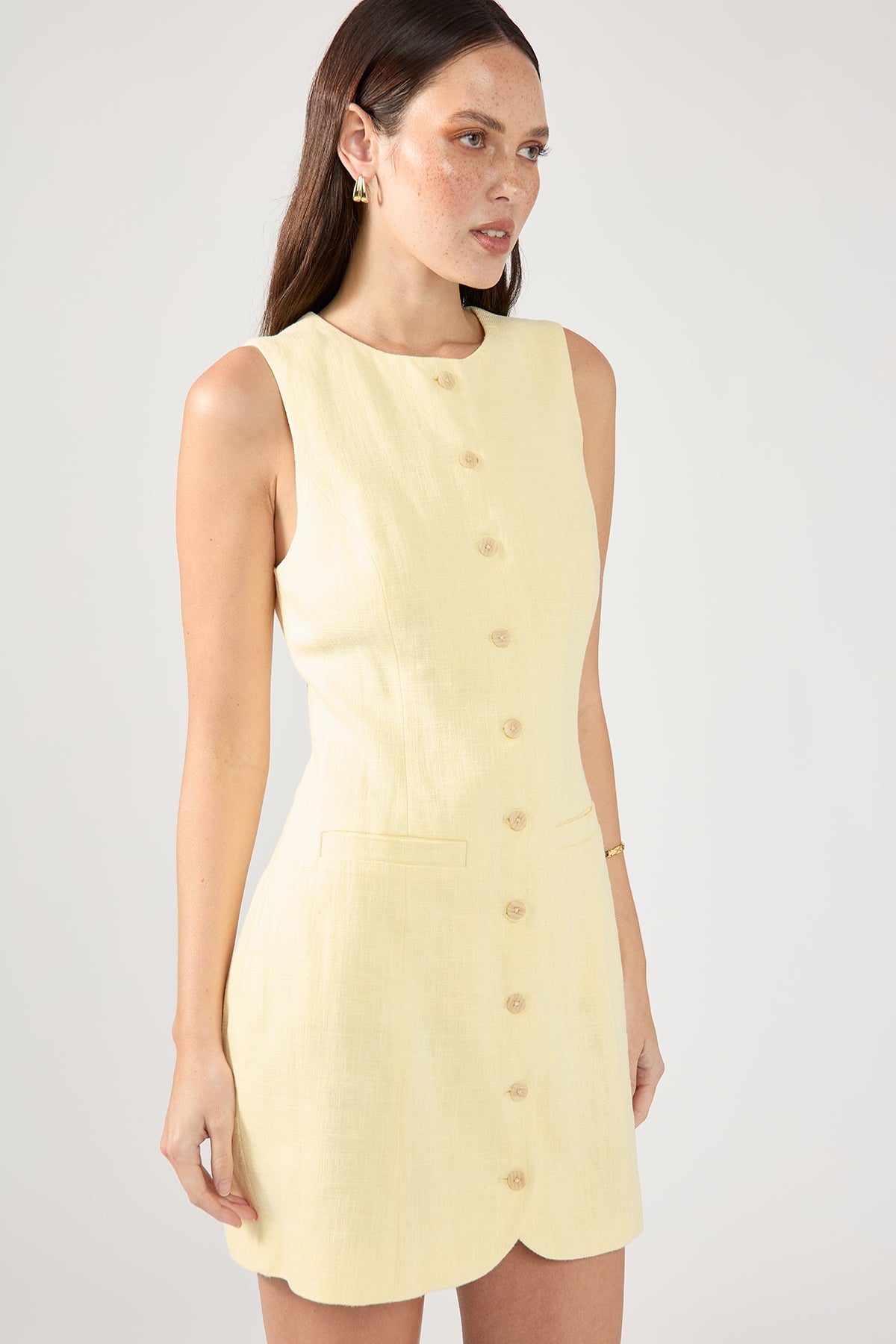 Lemon High-Neck Linen Mini Dress