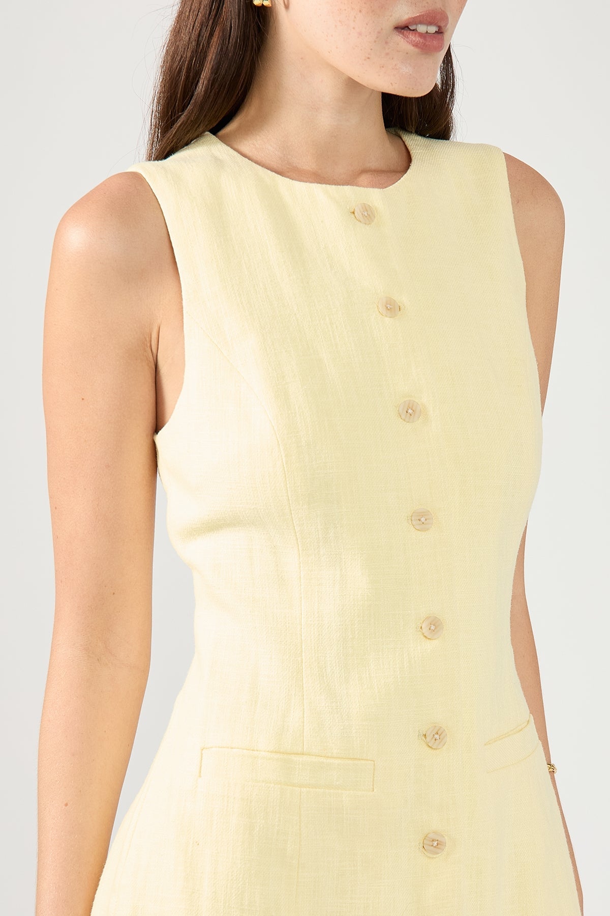 Lemon High-Neck Linen Mini Dress