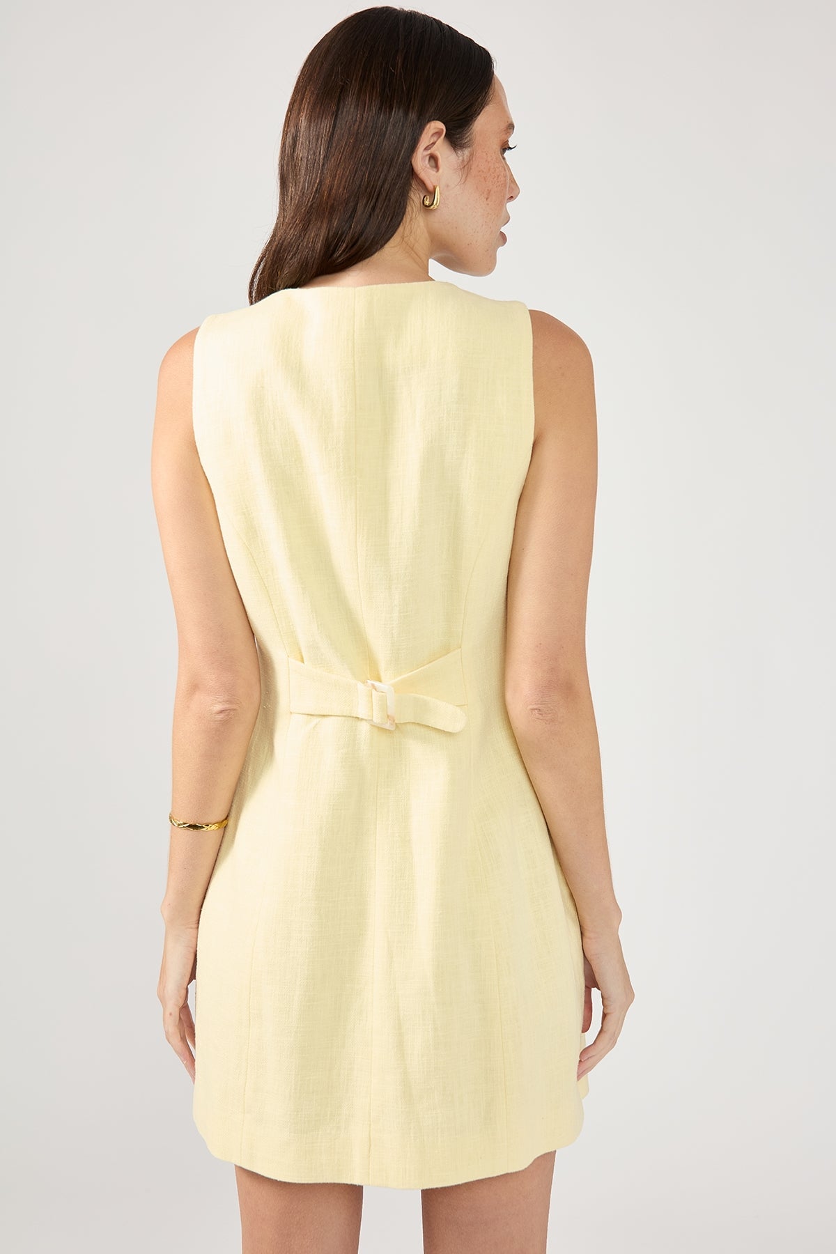 Lemon High-Neck Linen Mini Dress