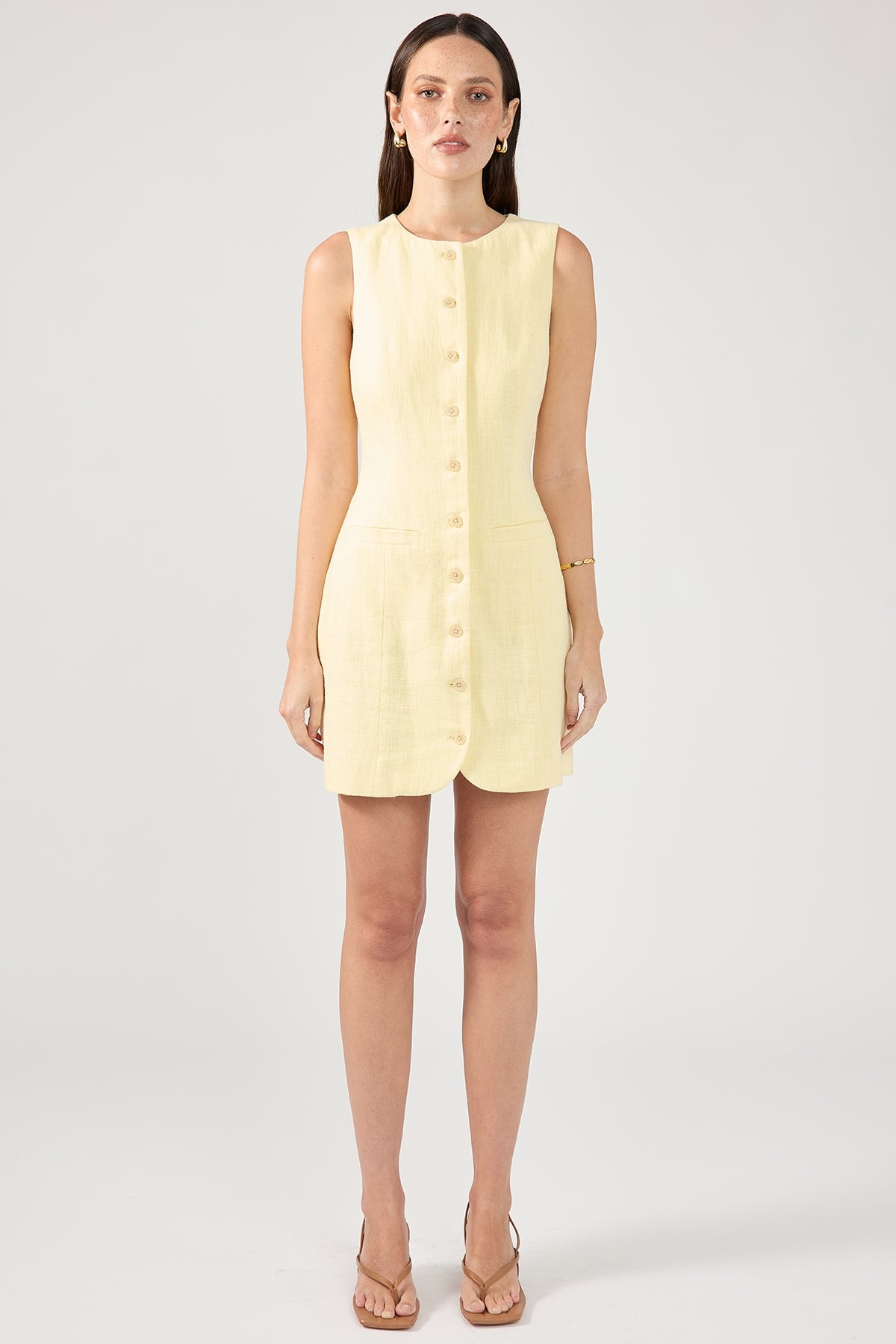 Lemon High-Neck Linen Mini Dress