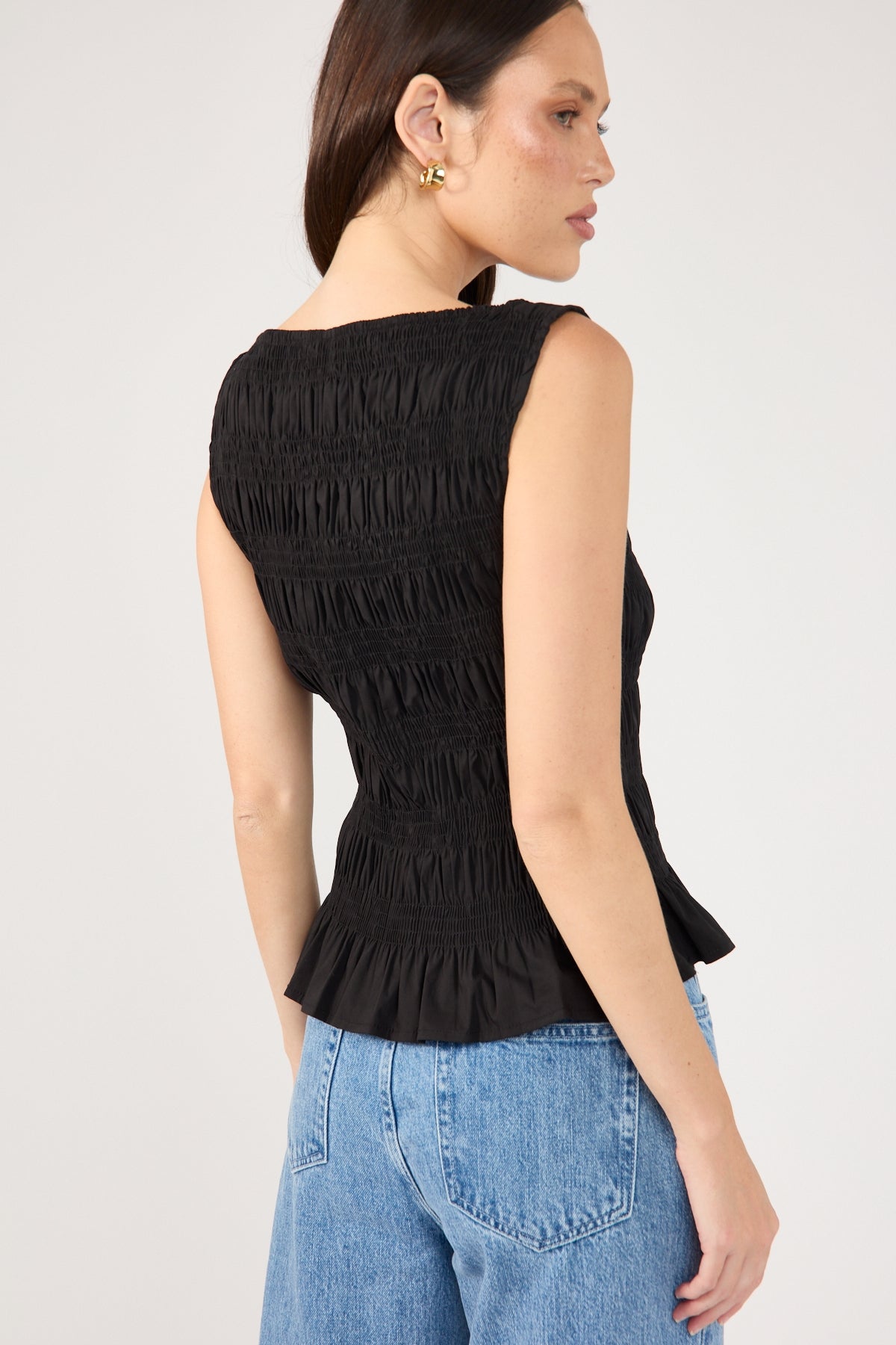 Black Shirred High Neck Top