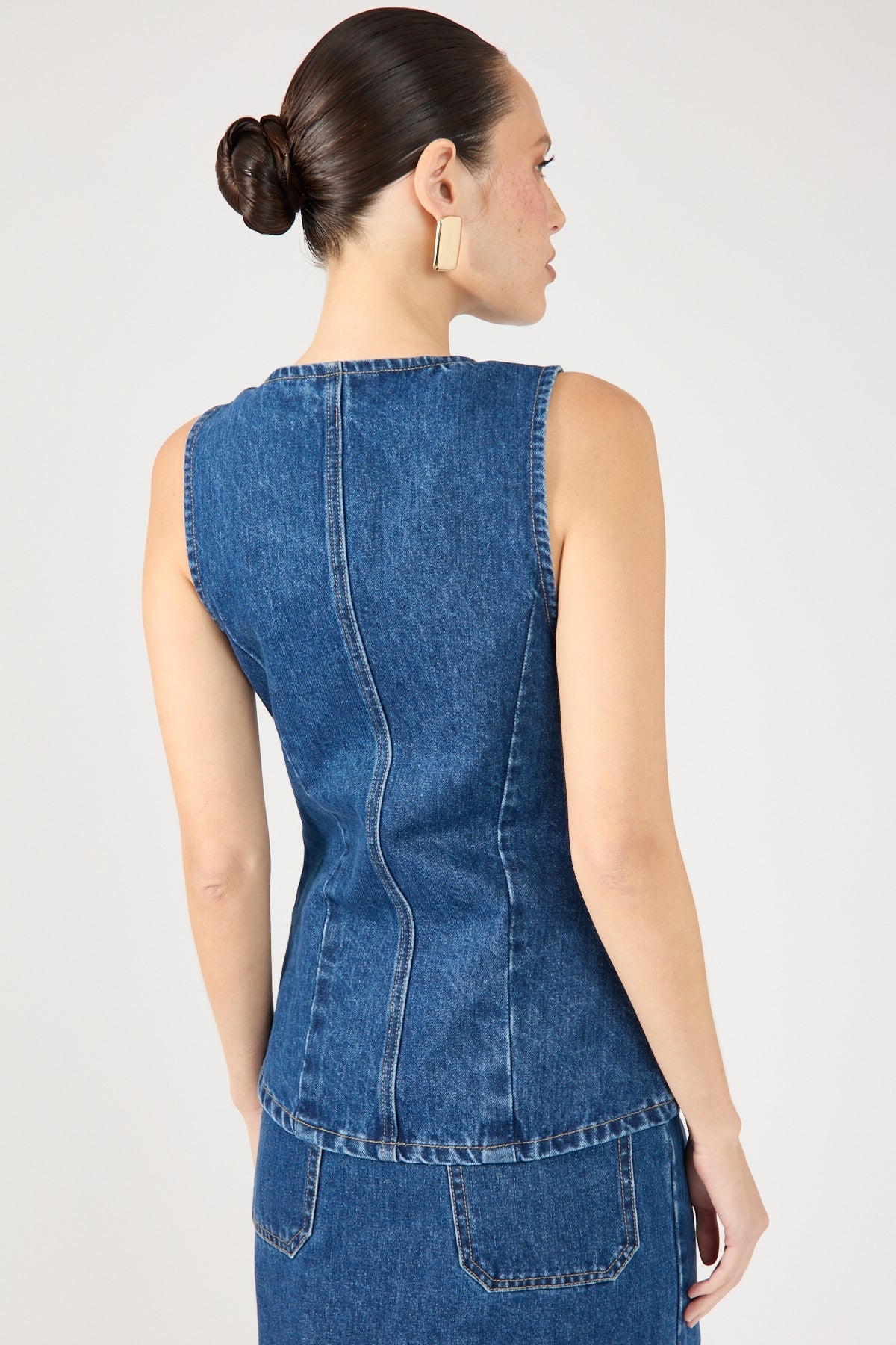 Mid Blue Denim Button-Up Vest