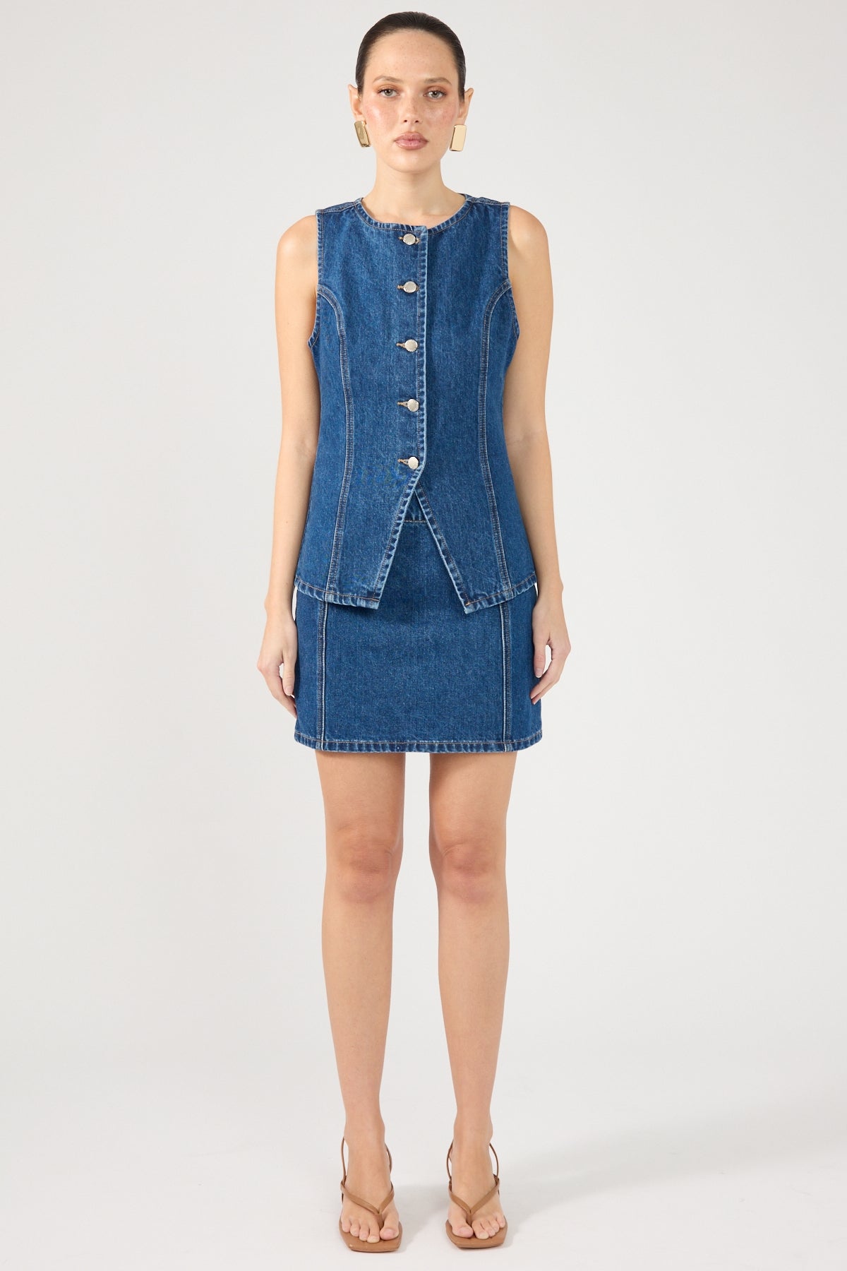 Mid Blue Denim Button-Up Vest