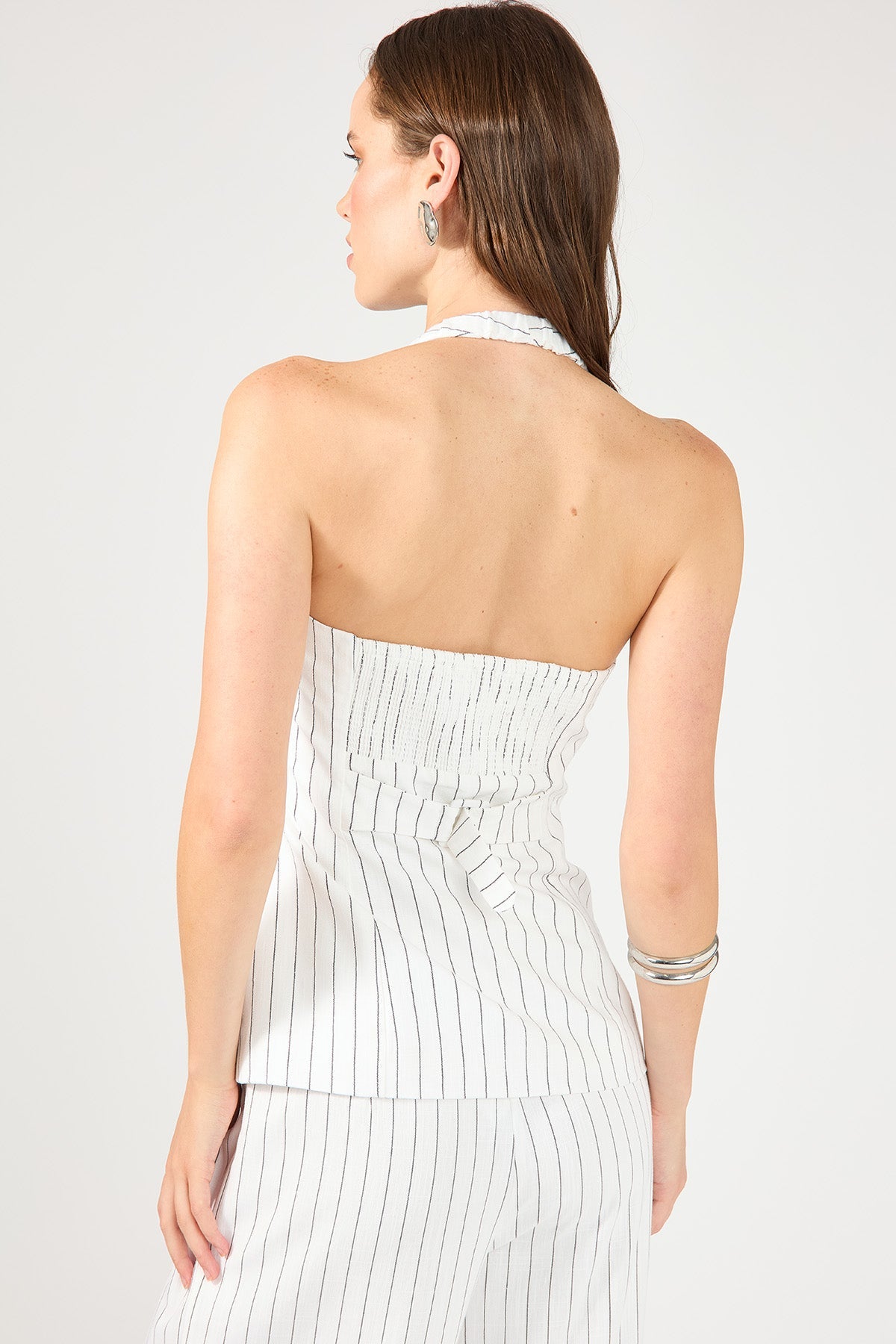 Linen Halter Top White Stripe