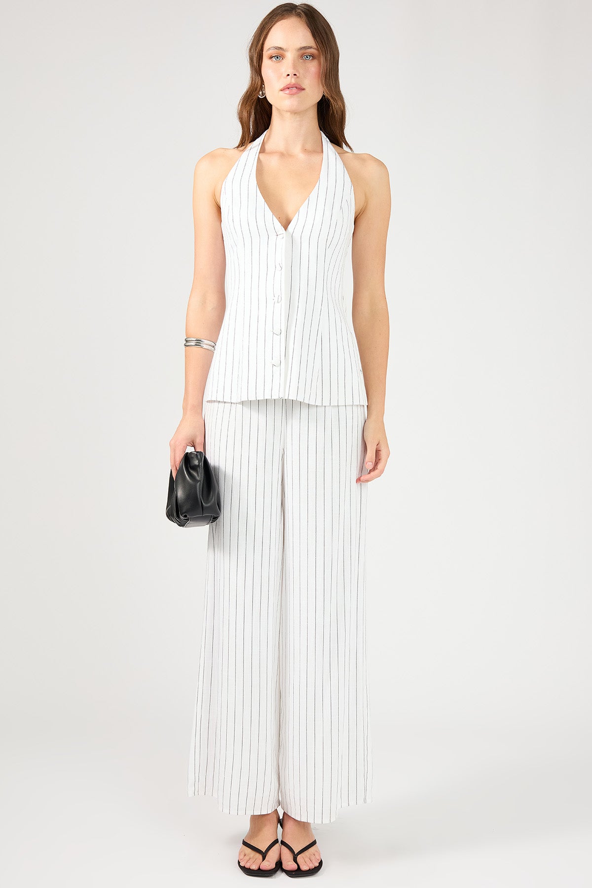 Linen Halter Top White Stripe