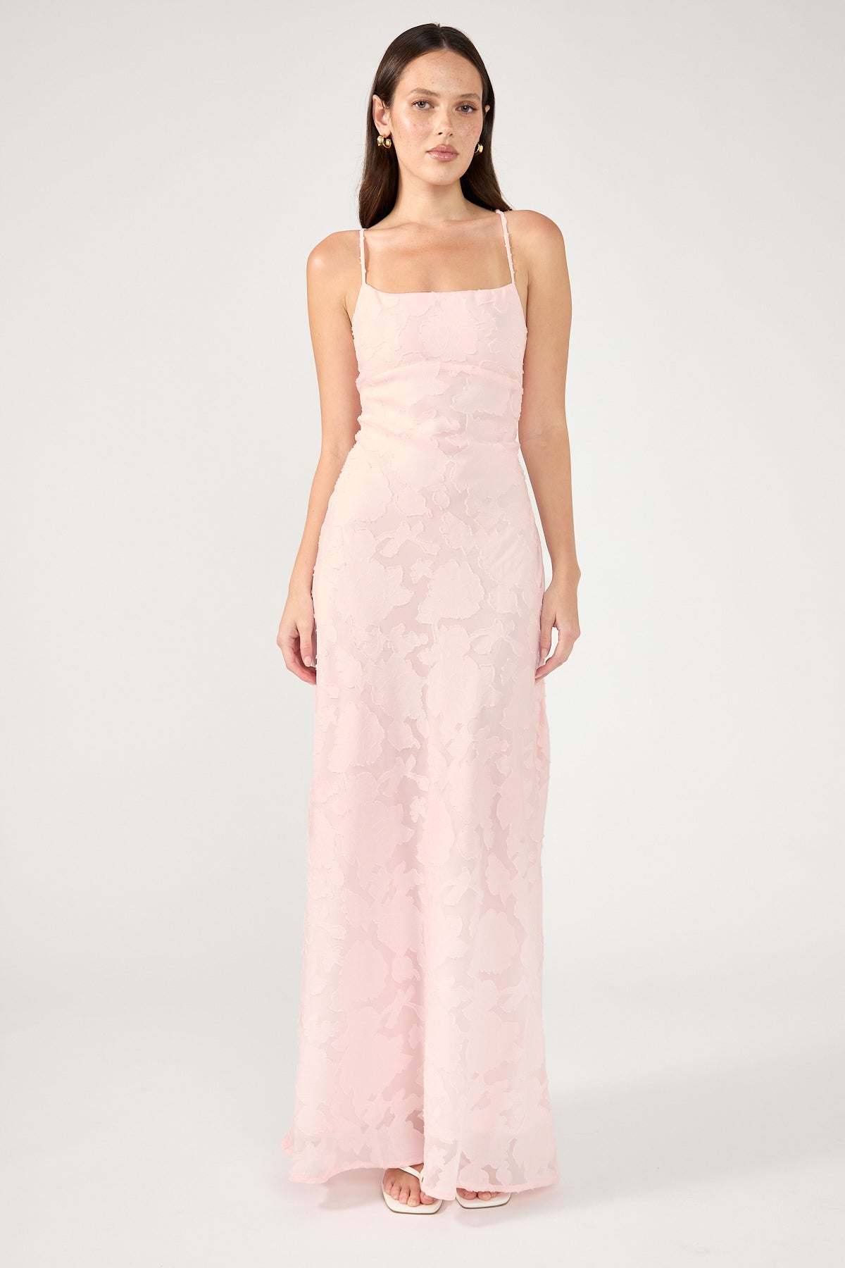 Light Pink Lace-Up Maxi Dress