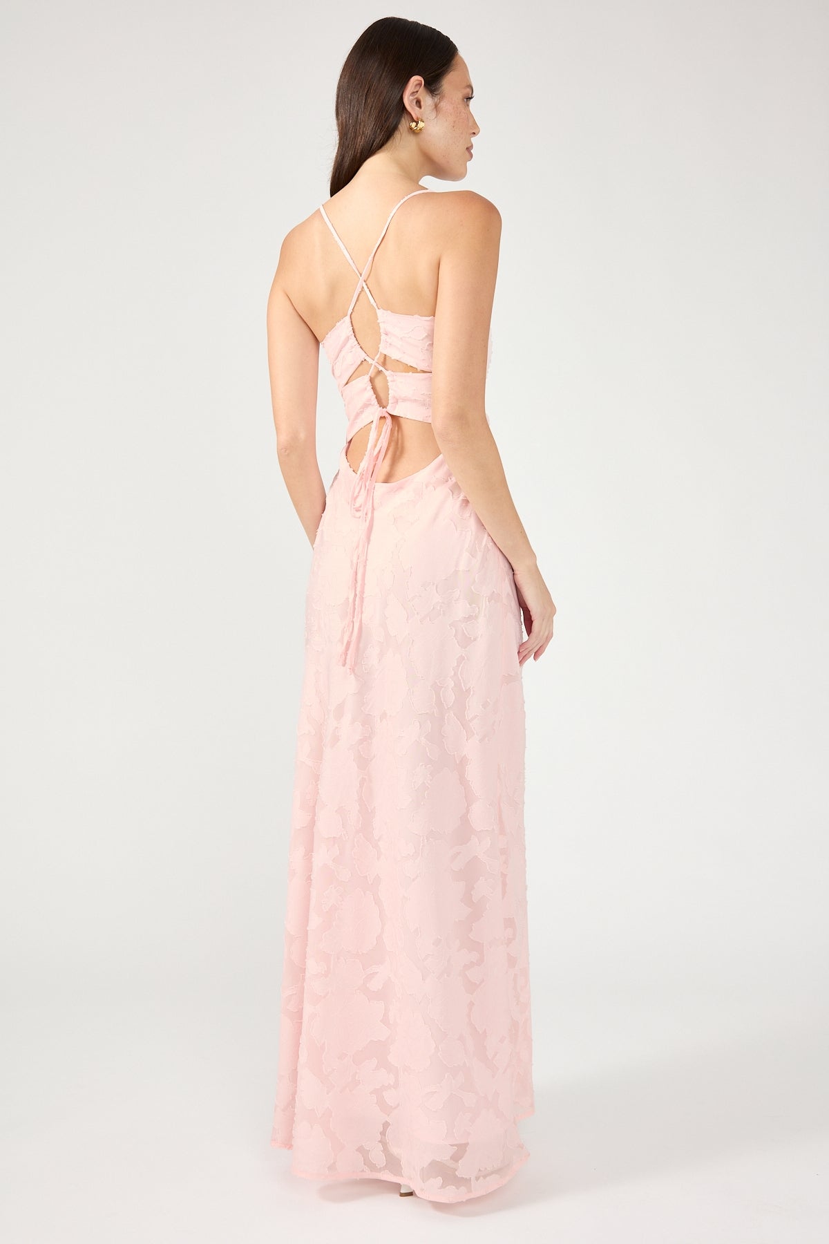 Light Pink Lace-Up Maxi Dress