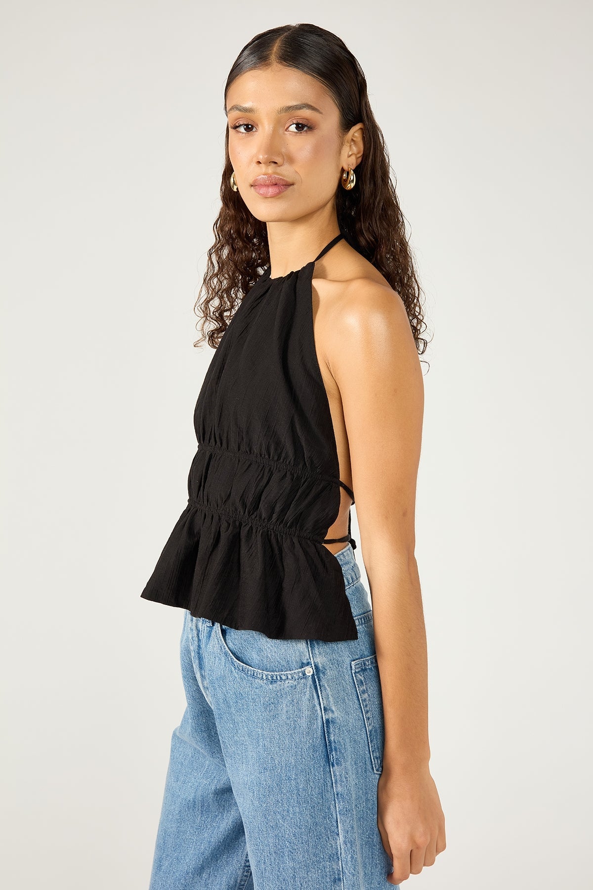 Black Marybelle Halter Open Back Top