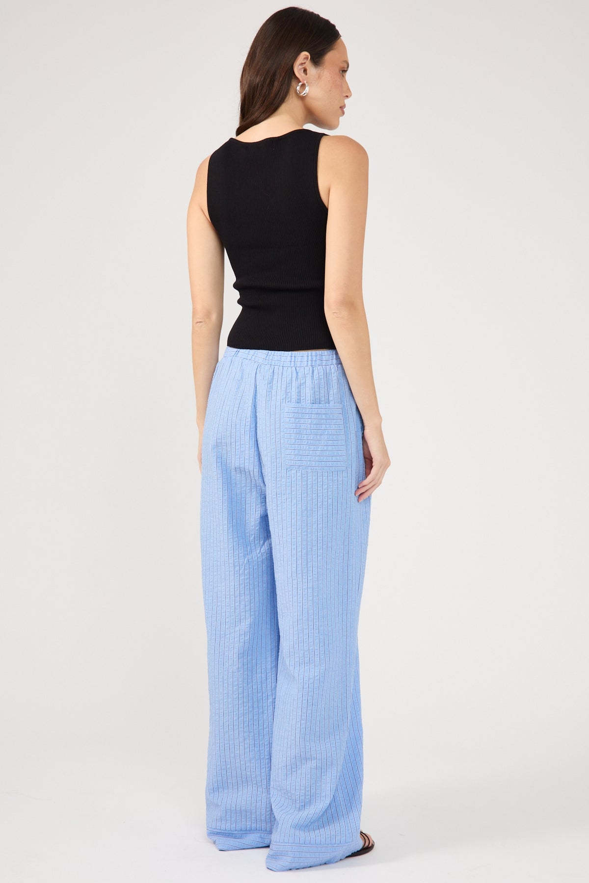 Blue Striped Straight-Leg Pants