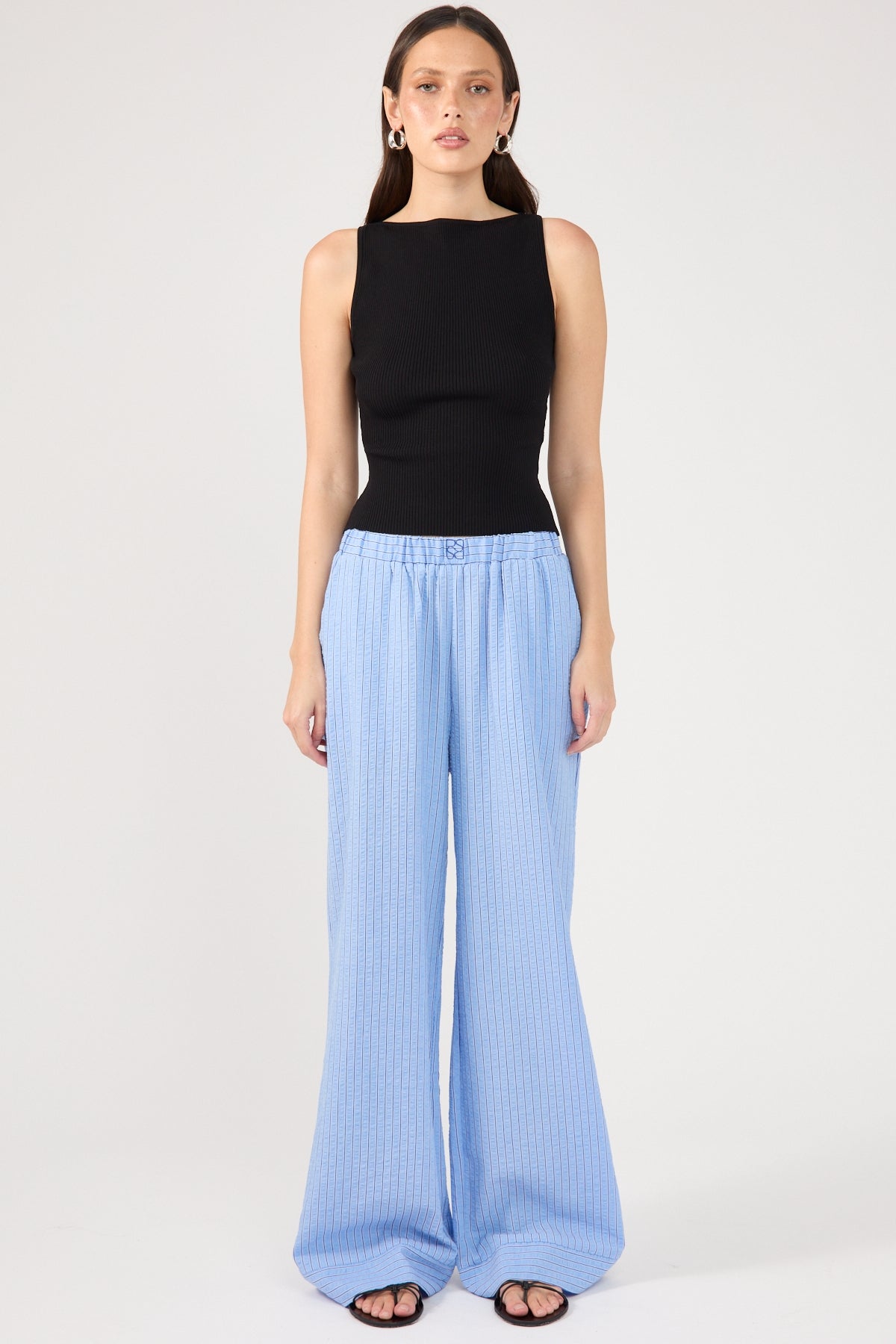 Blue Striped Straight-Leg Pants