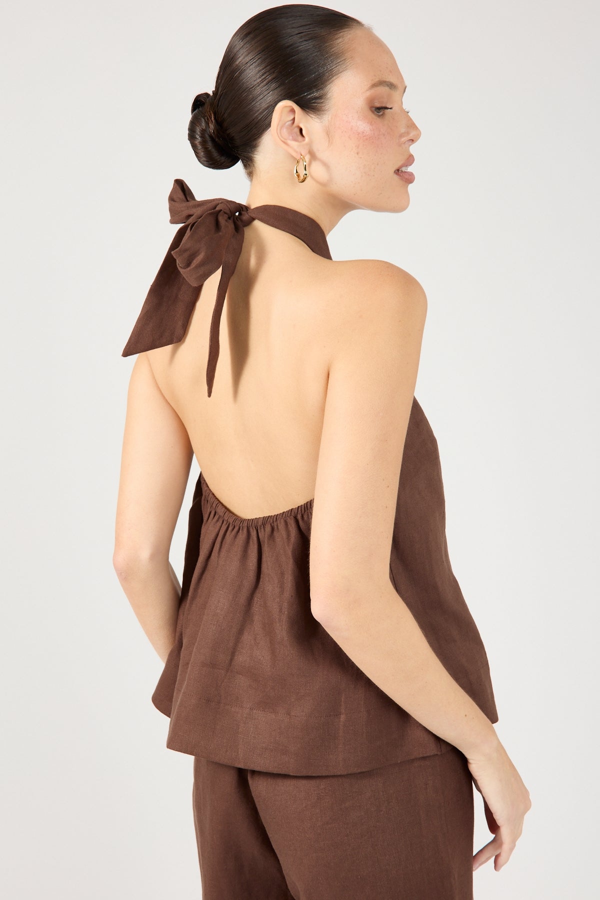 Amber Tie Linen Top Brown