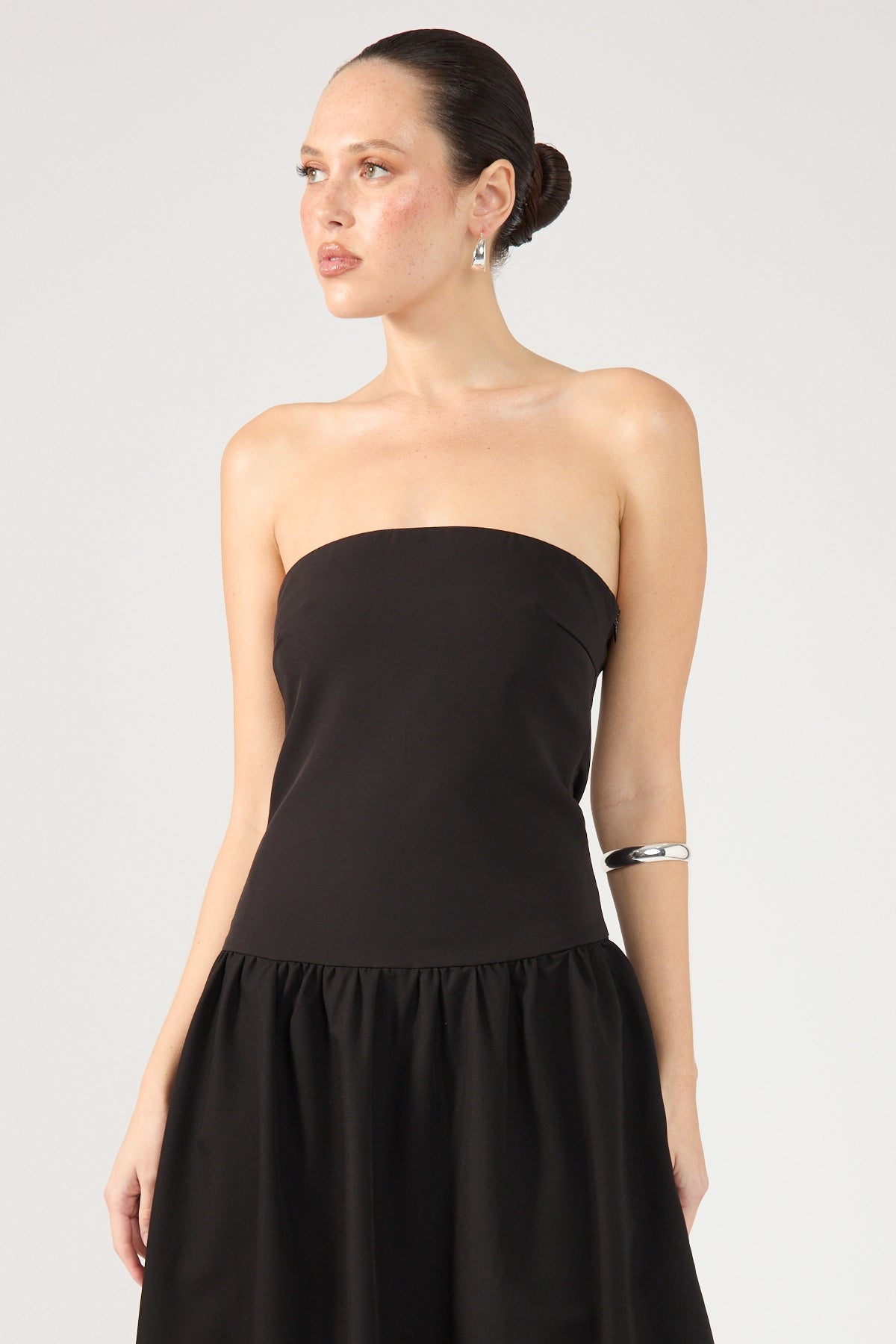 Black Strapless Midi Dress