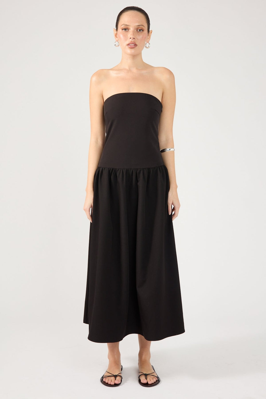 Black Strapless Midi Dress