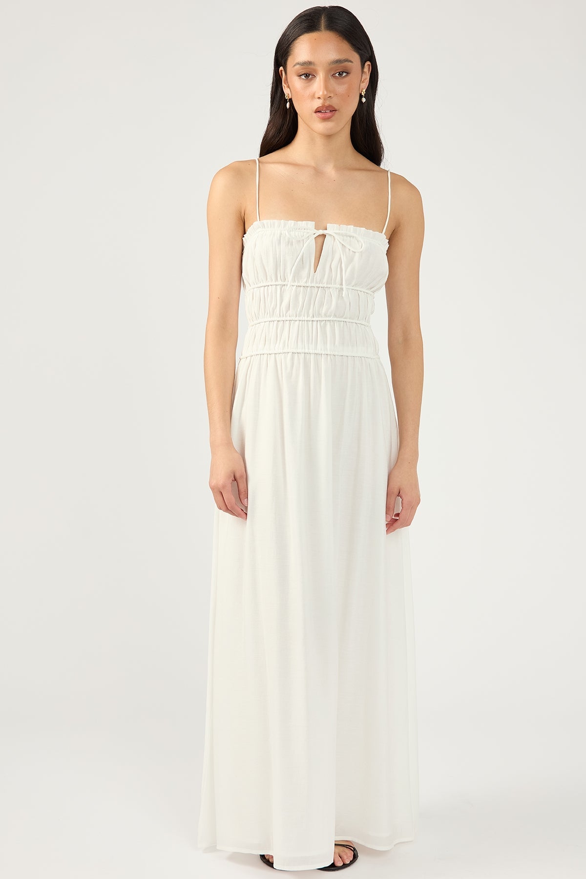 White Diletta Shirred Midi Dress