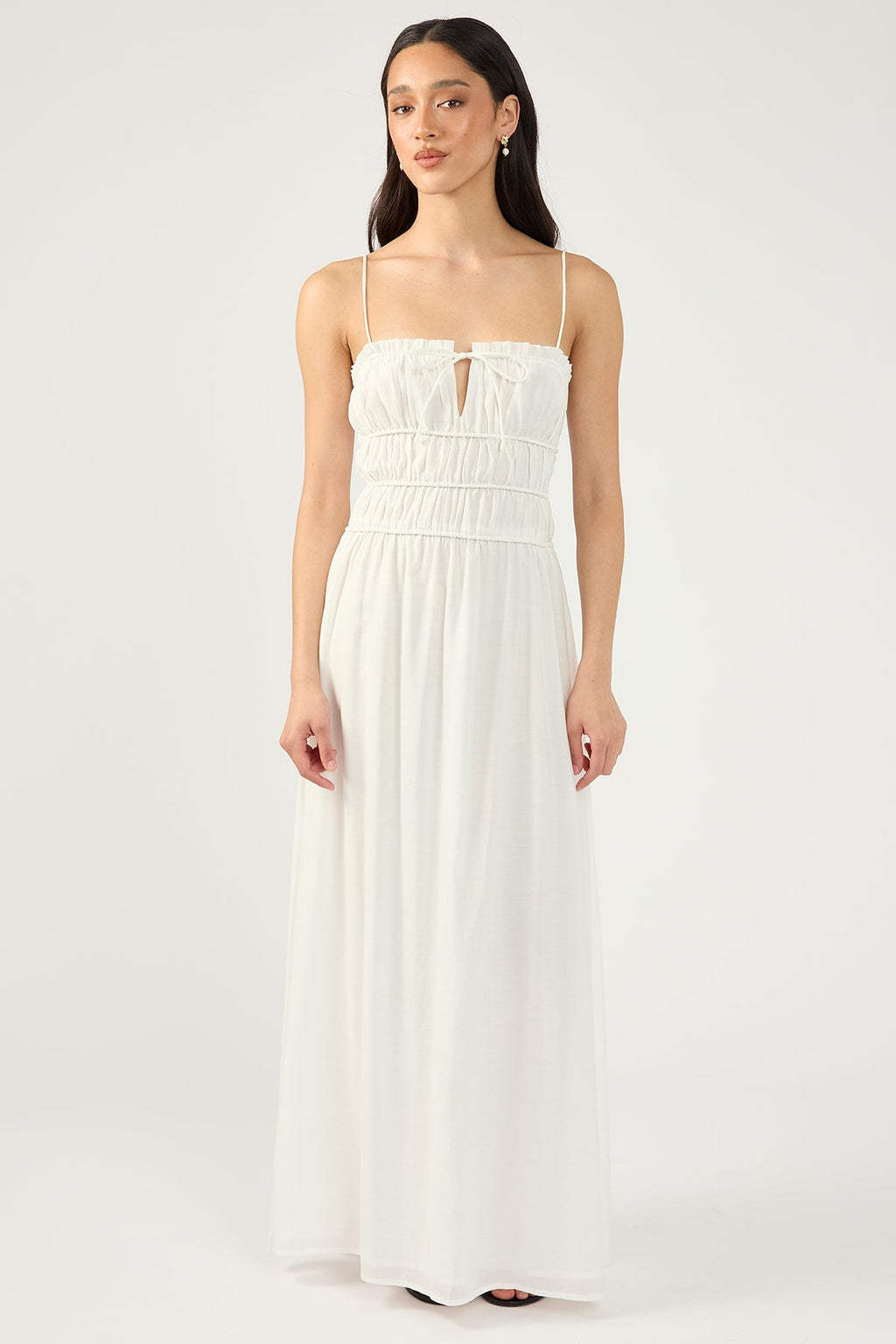 White Diletta Shirred Midi Dress
