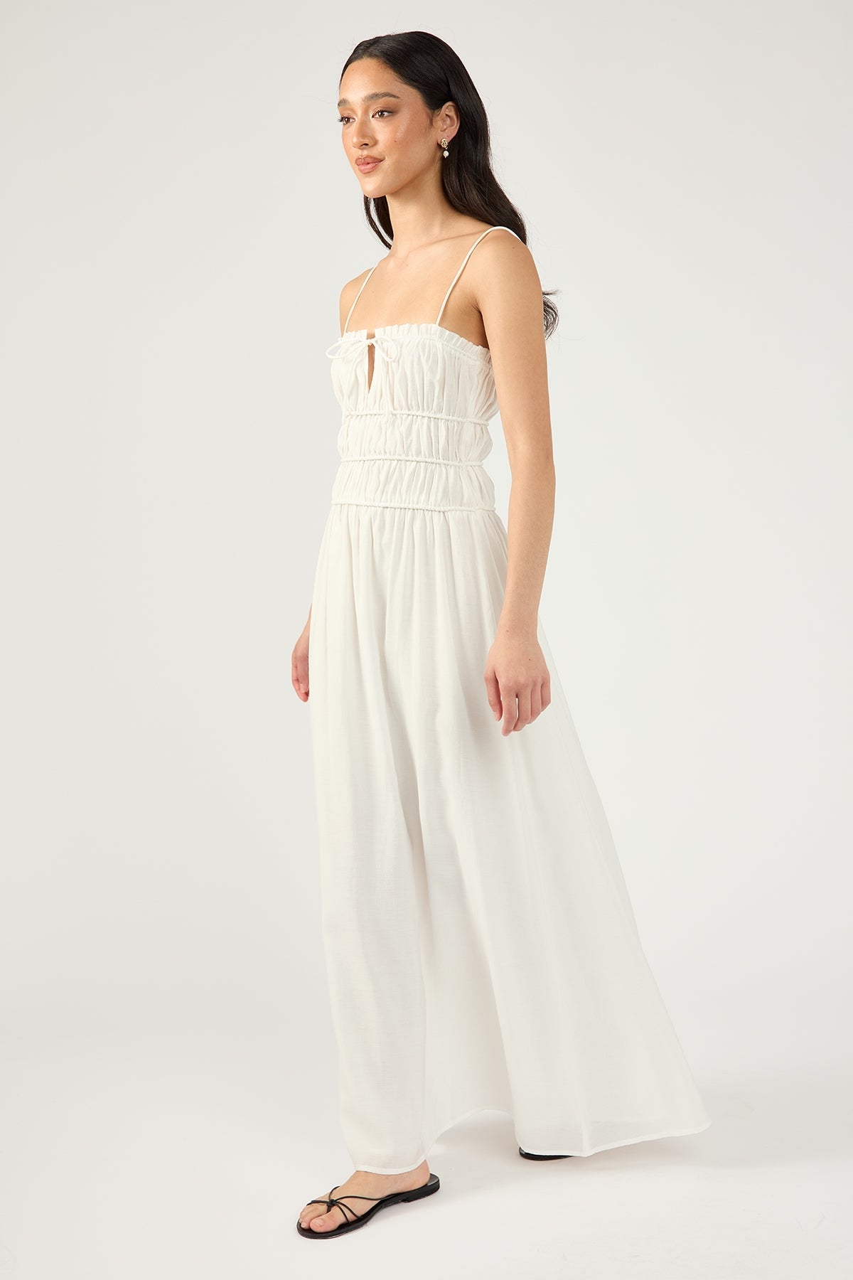 White Diletta Shirred Midi Dress