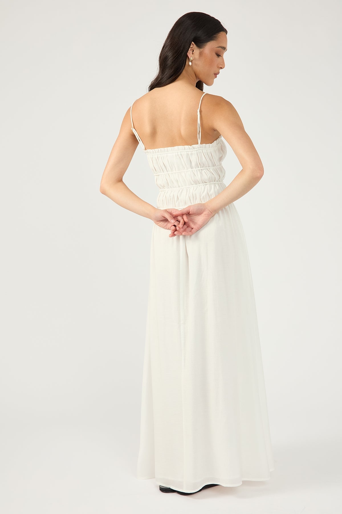 White Diletta Shirred Midi Dress