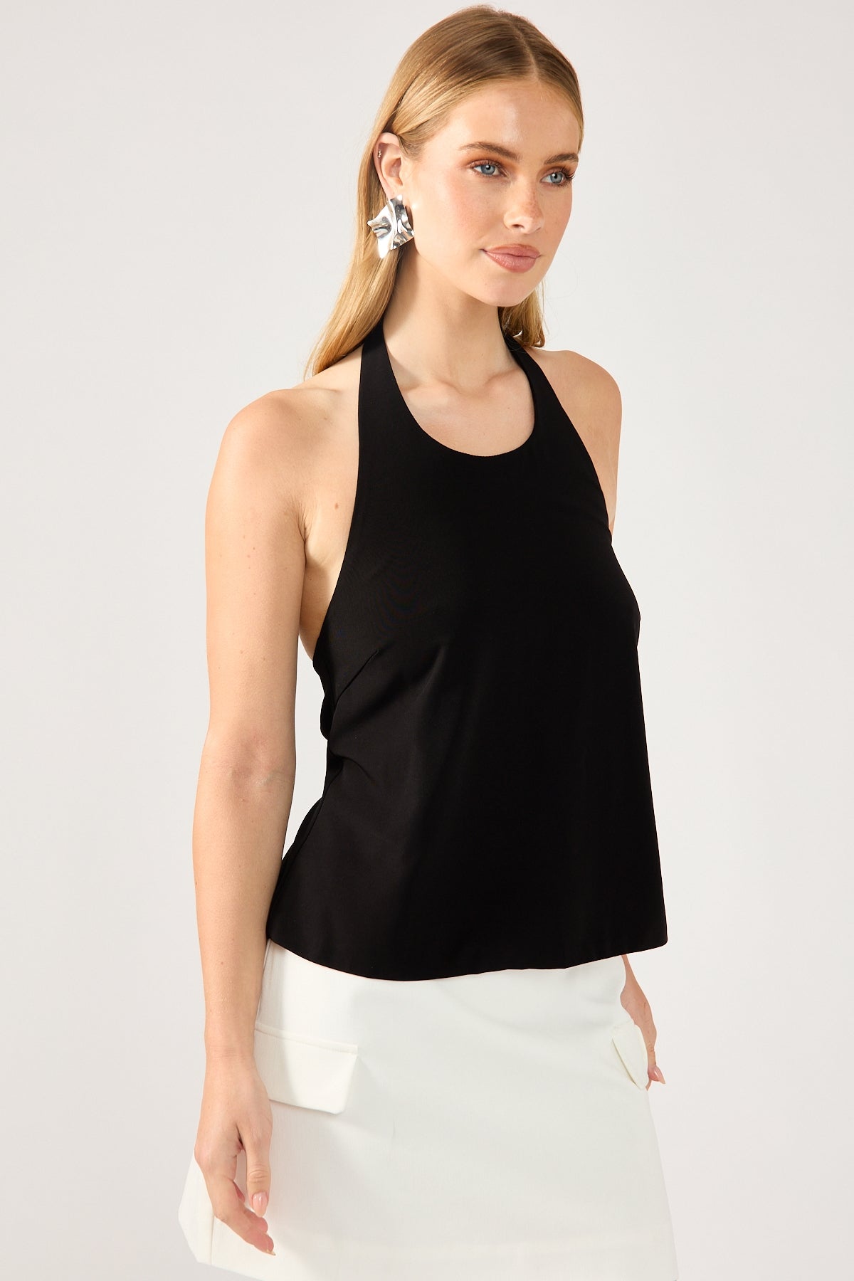 Orla Black Open-Back Halter Top