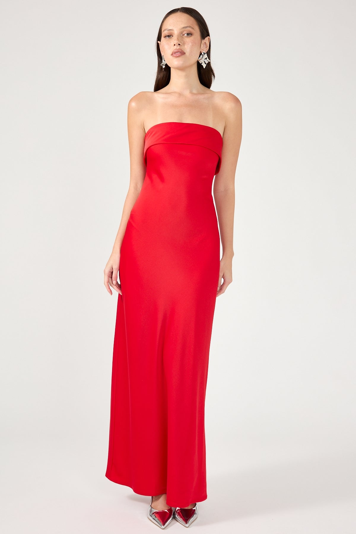 Red Carly Strapless Maxi Dress