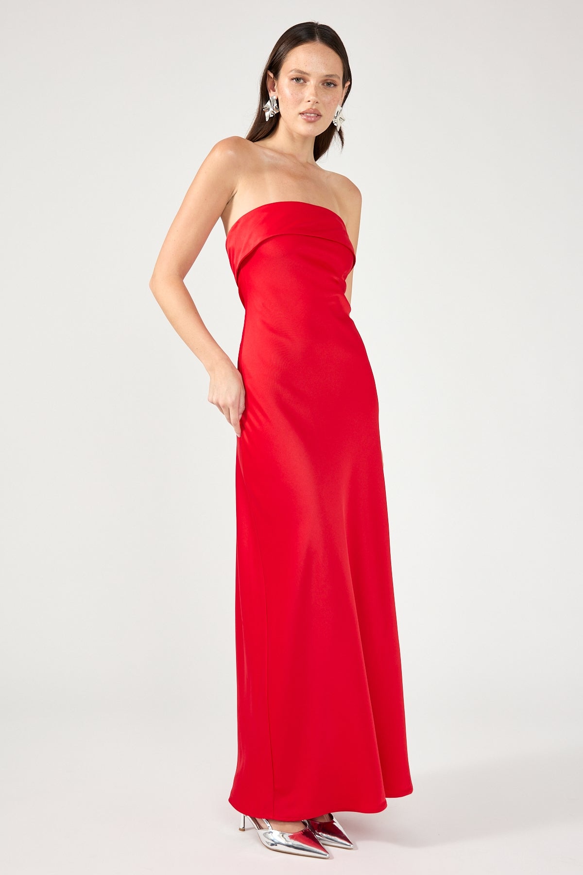 Red Carly Strapless Maxi Dress