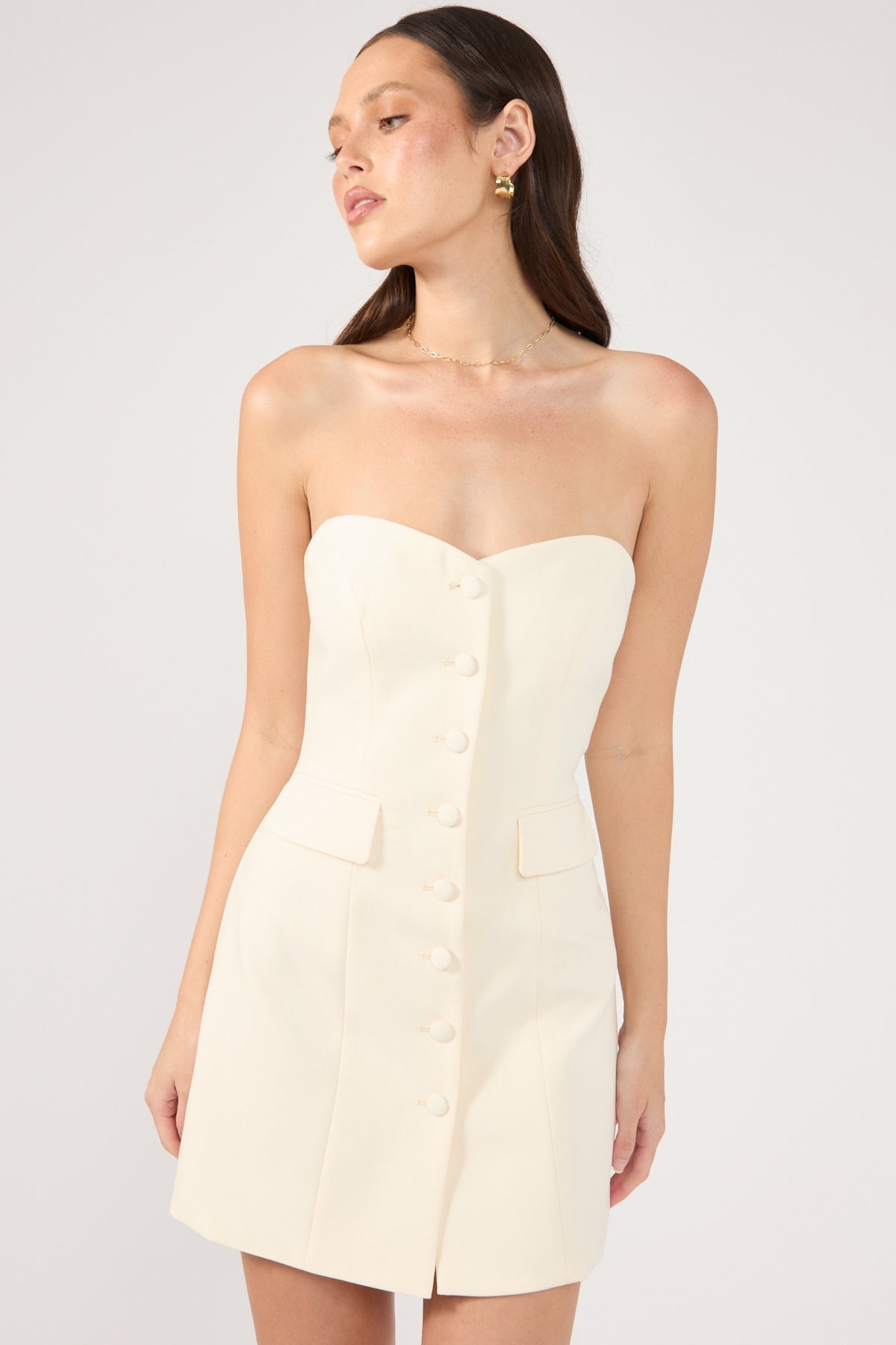 Strapless Short Button Dress