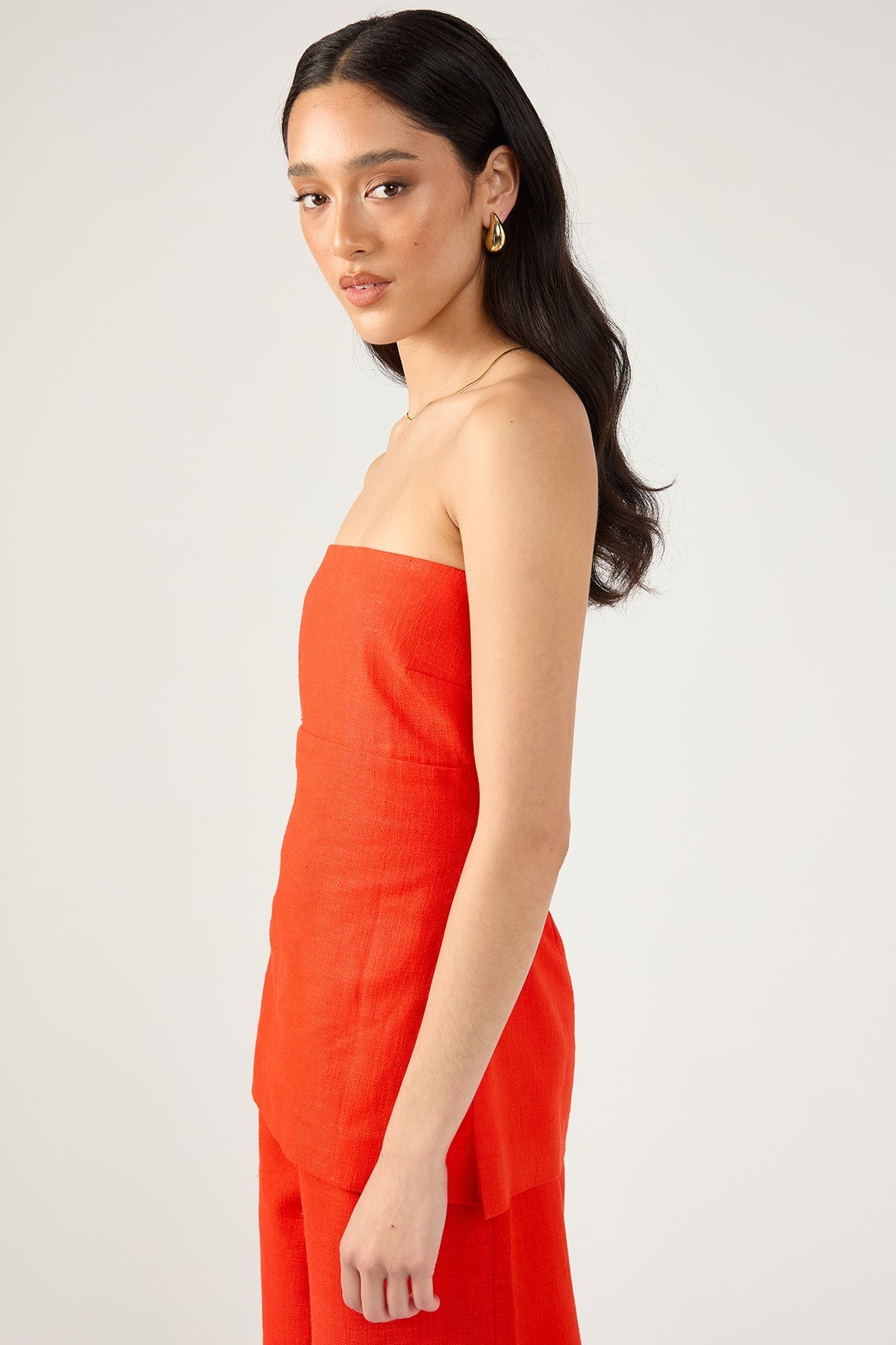 Red Strapless Linen Top