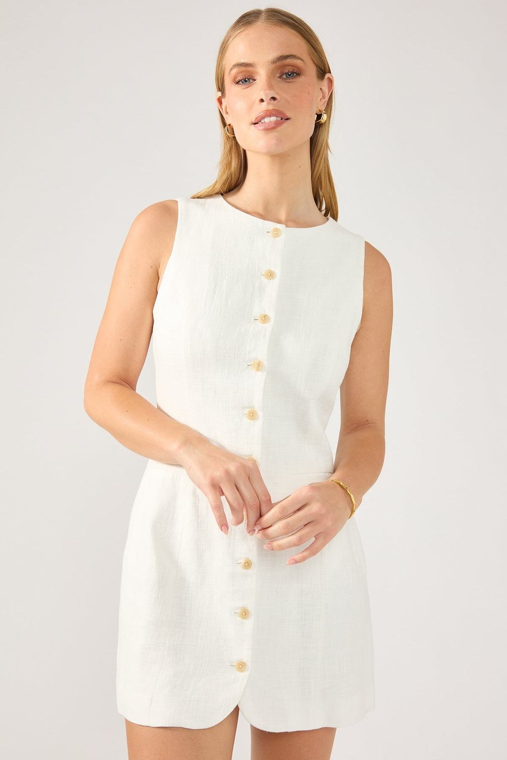 White Linen High Neck Mini Dress